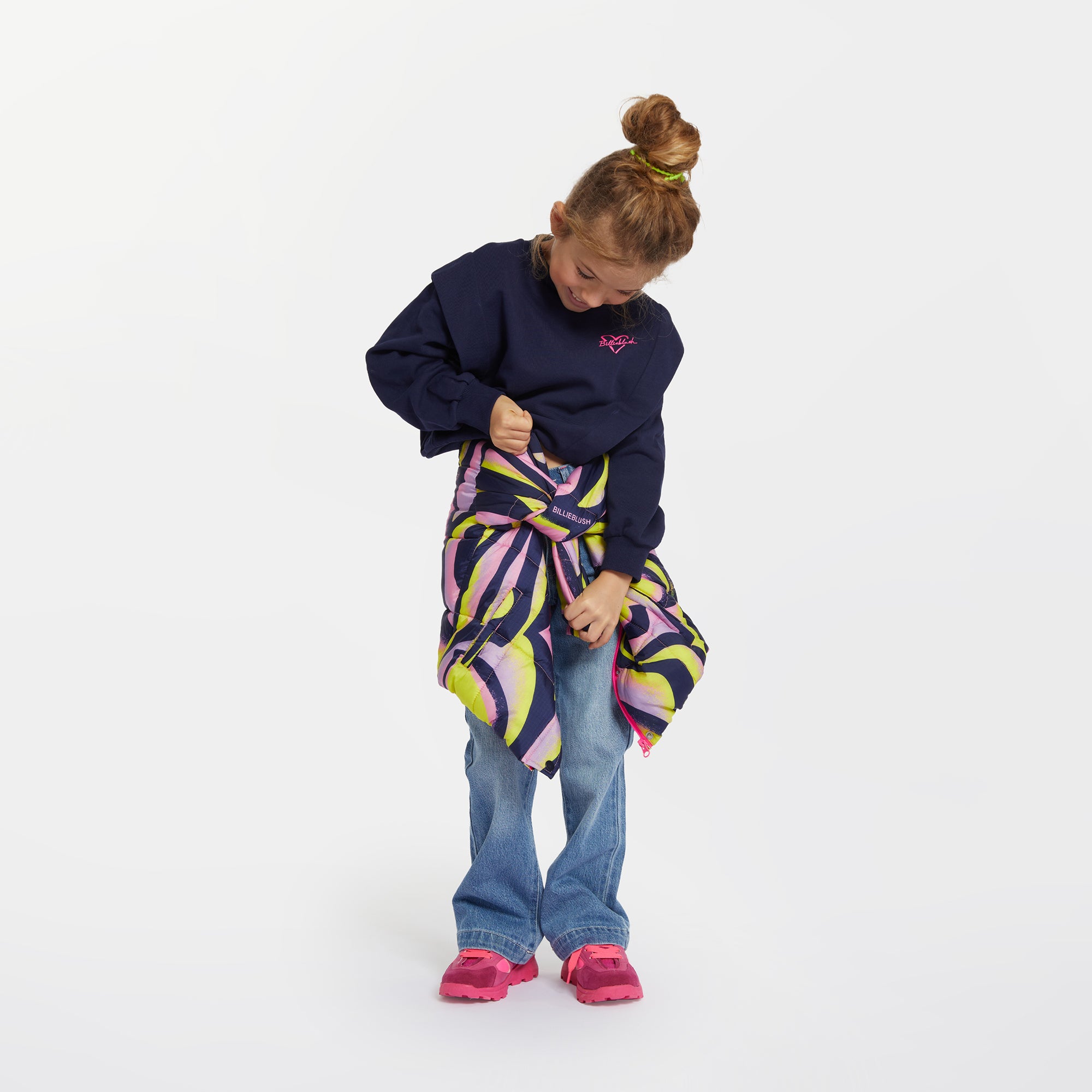 Girls Blue Printed Cotton Sweatshirt