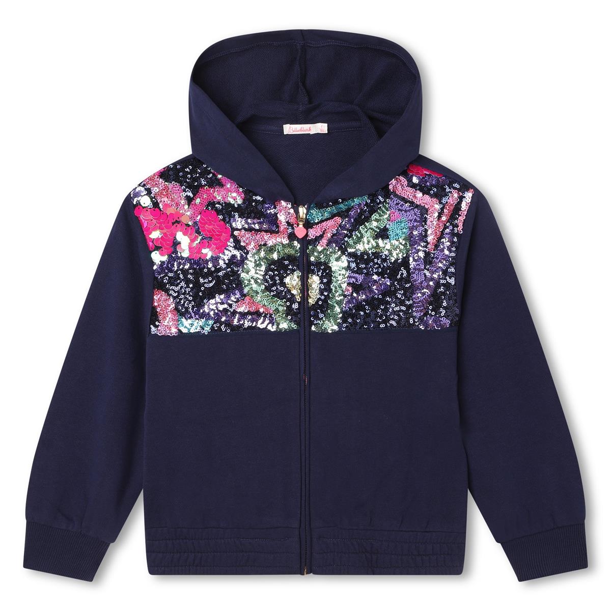 Girls Blue Sequin Zip-Up Top