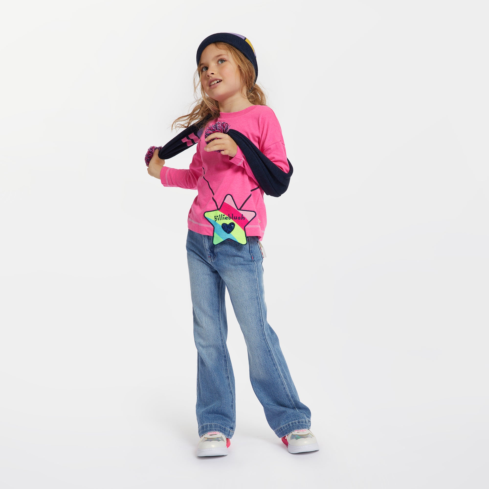 Girls Pink Printed Cotton T-Shirt