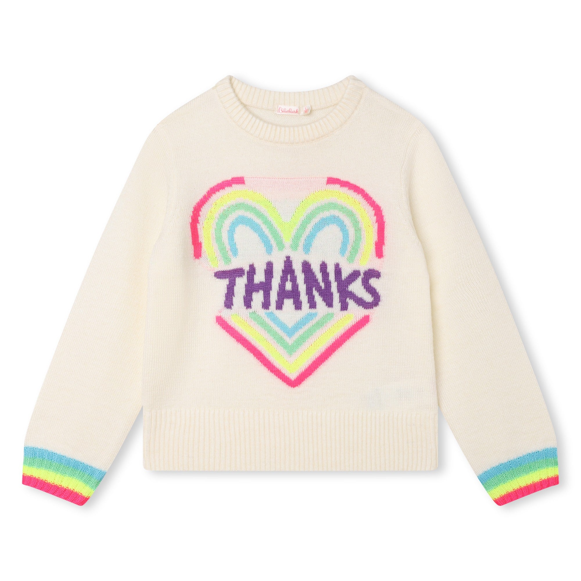 Girls White Heart Knit Sweater
