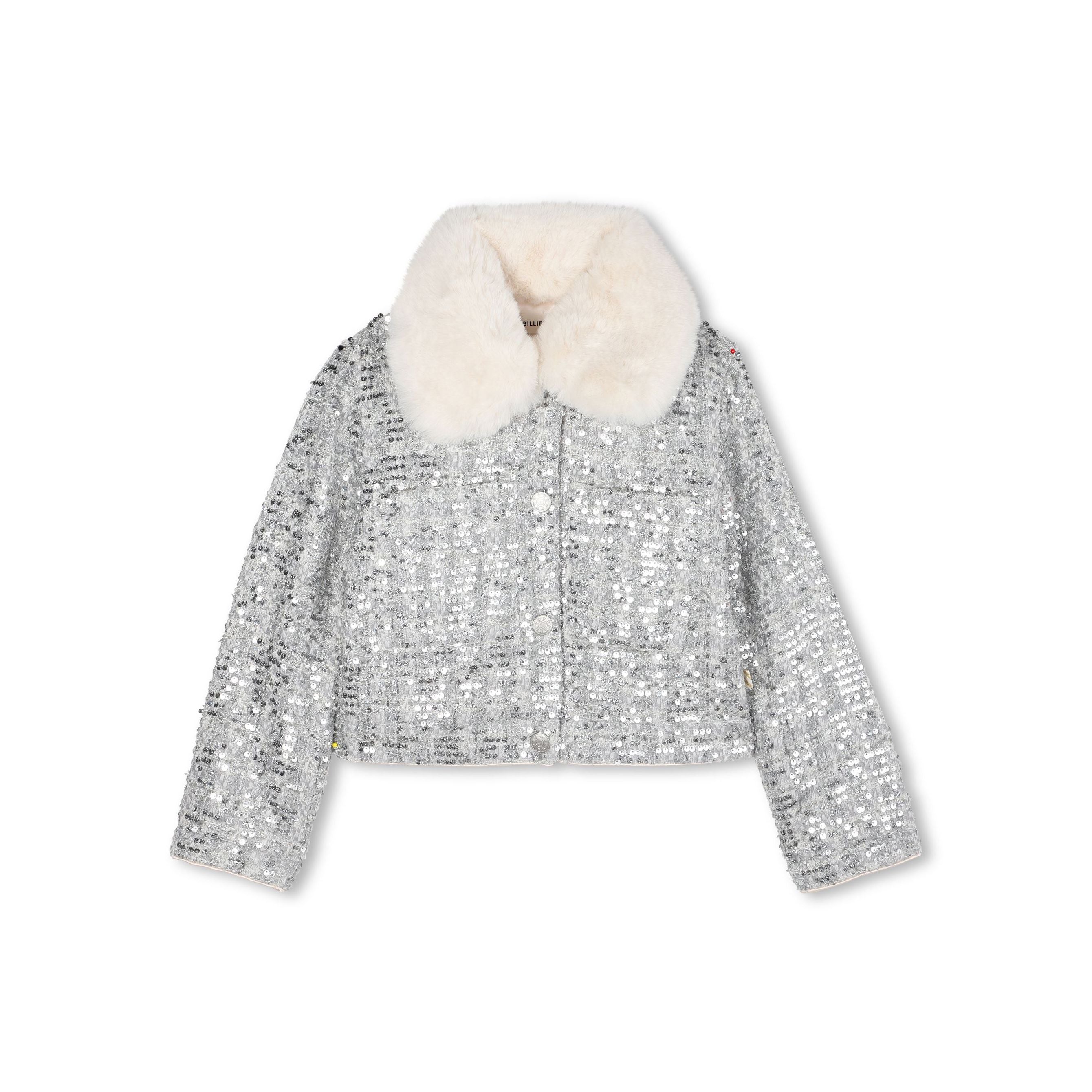 Girls Silver Sequin Padded Jacket