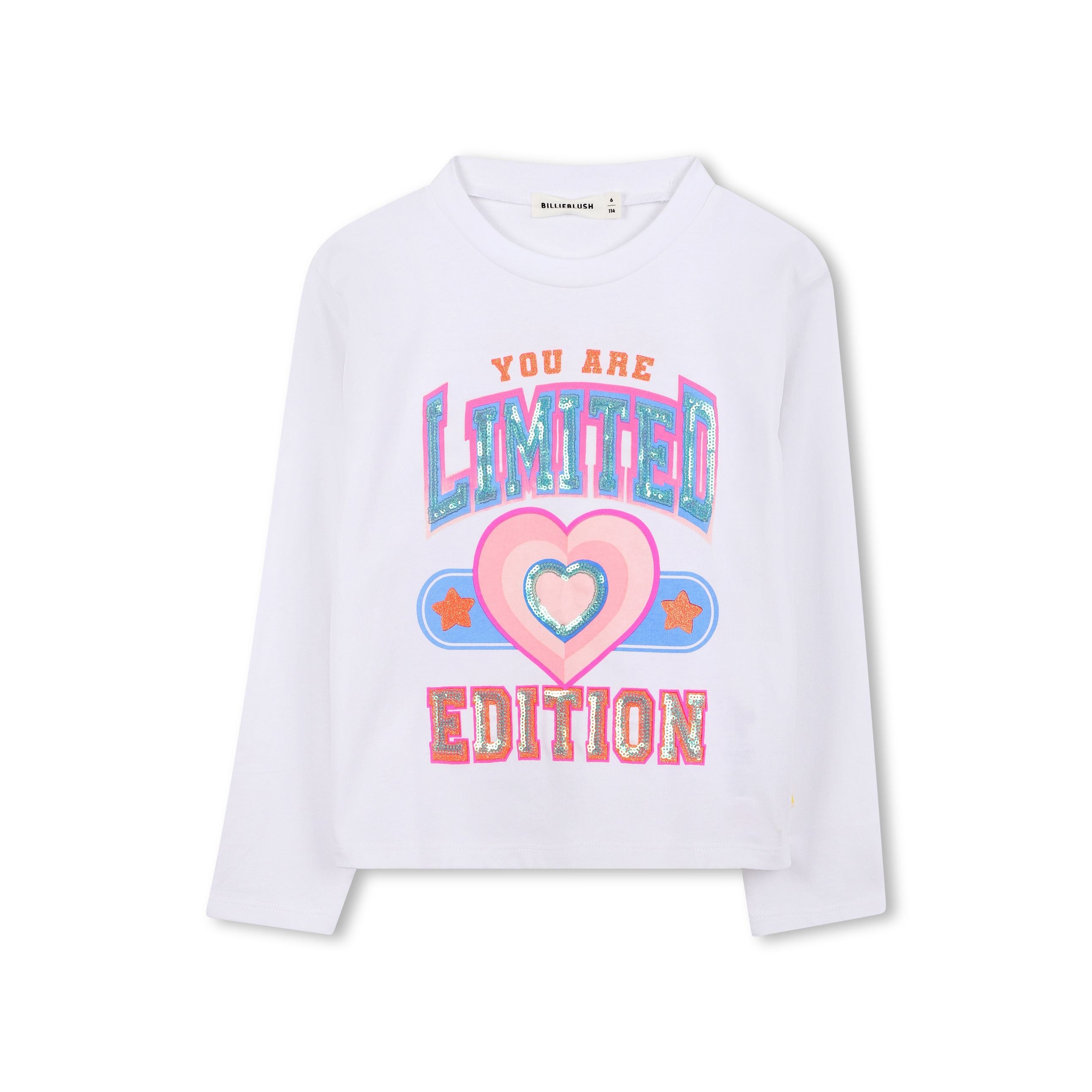 Girls White Sequin Cotton T-Shirt