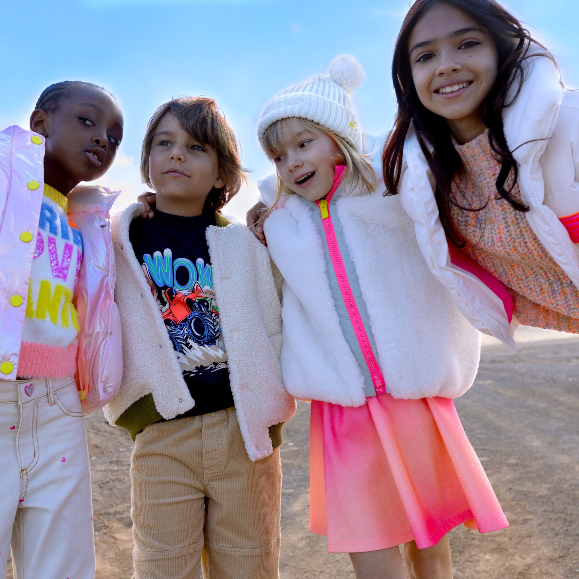 Girls White Padded Plush Jacket