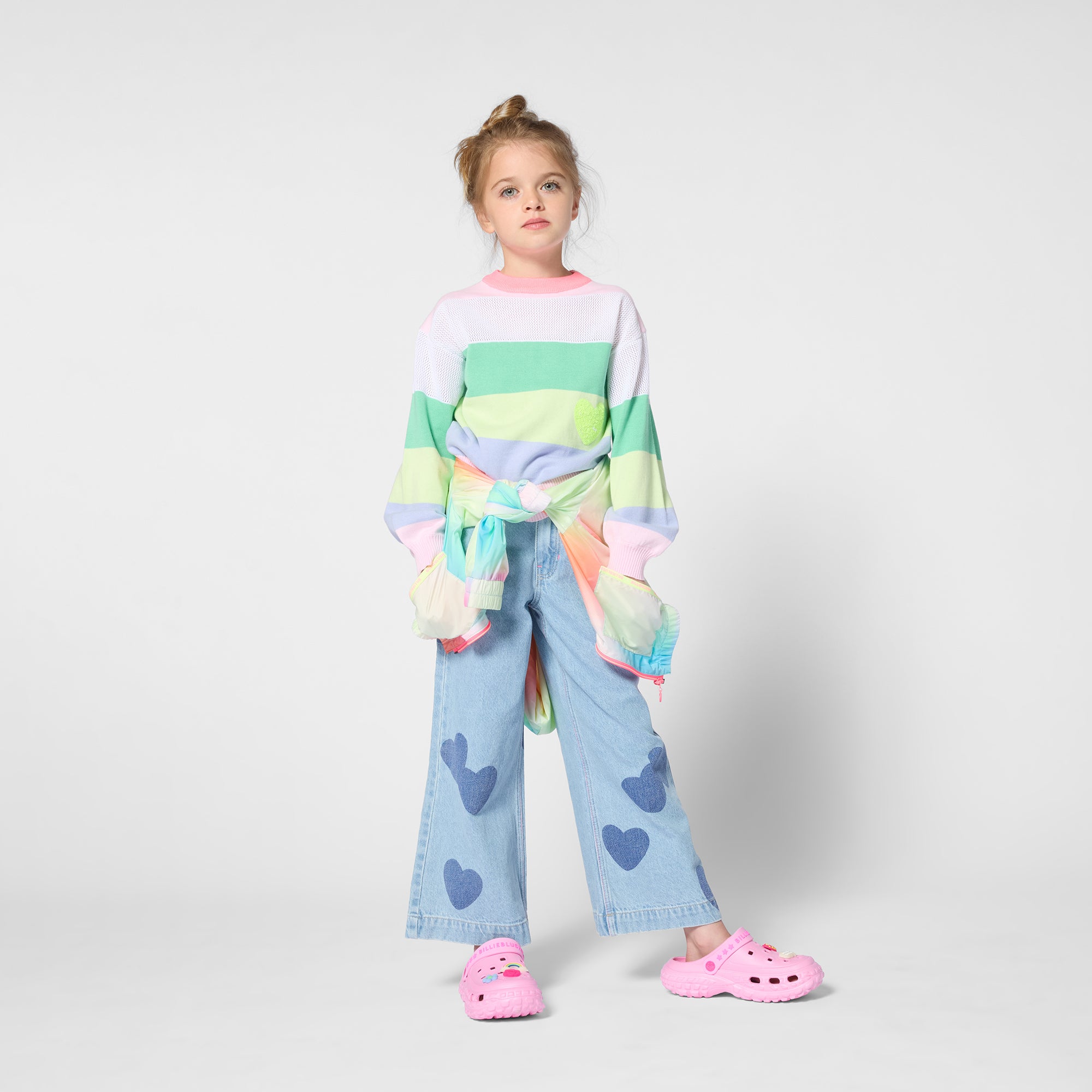 Girls Multicolor Hooded Zip-Up Jacket