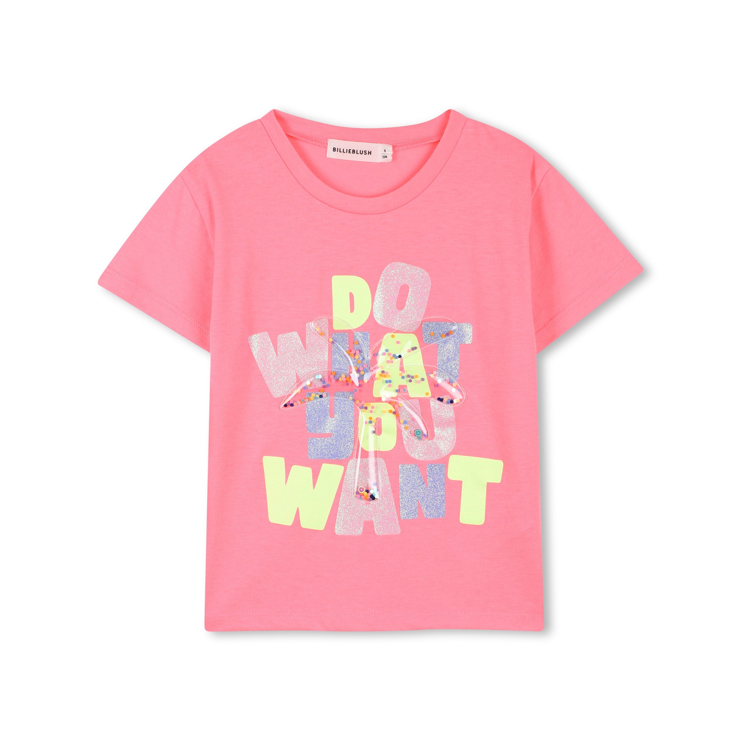 Girls Pink Glitter Logo Cotton T-Shirt