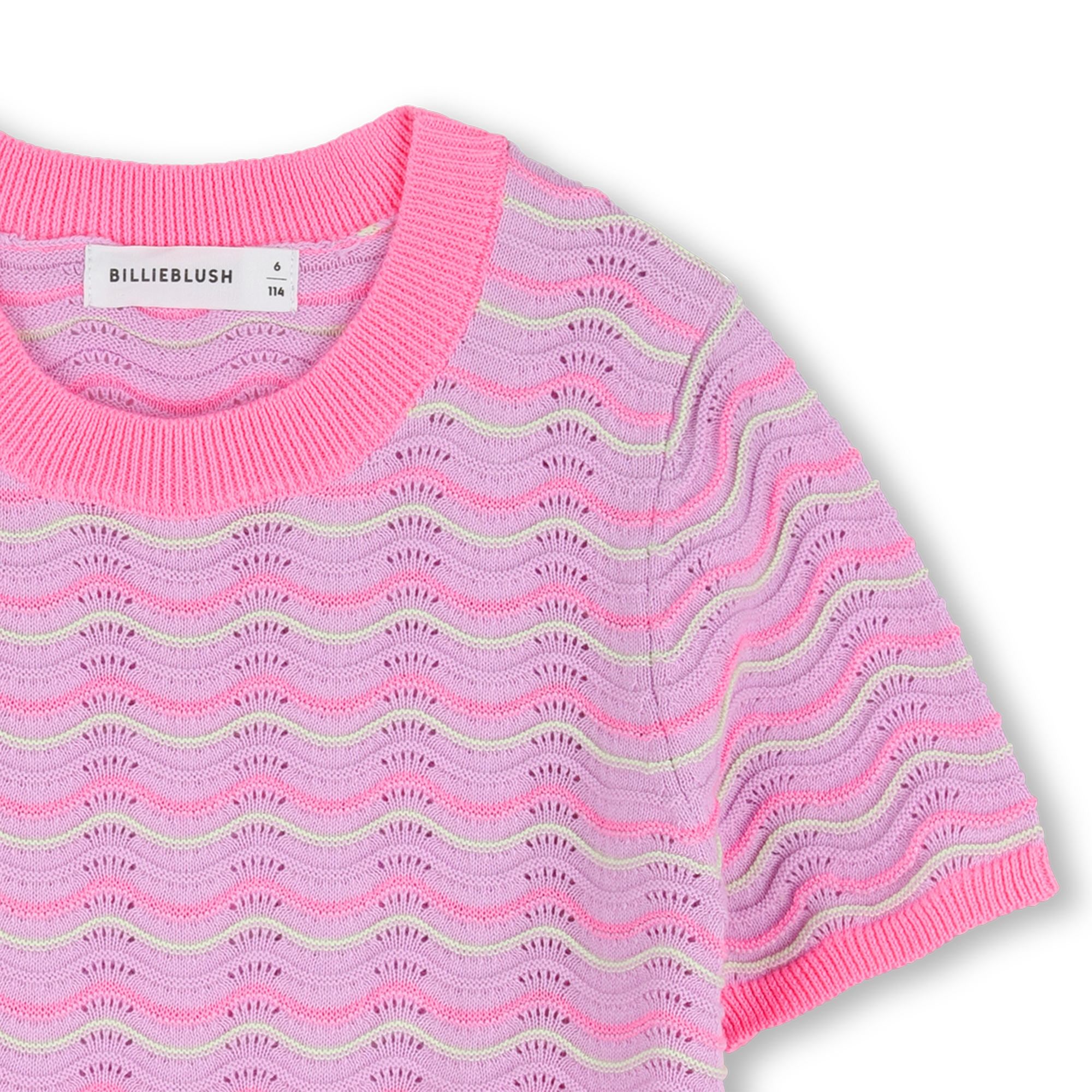 Girls Pink Ripple Cotton Knit Sweater