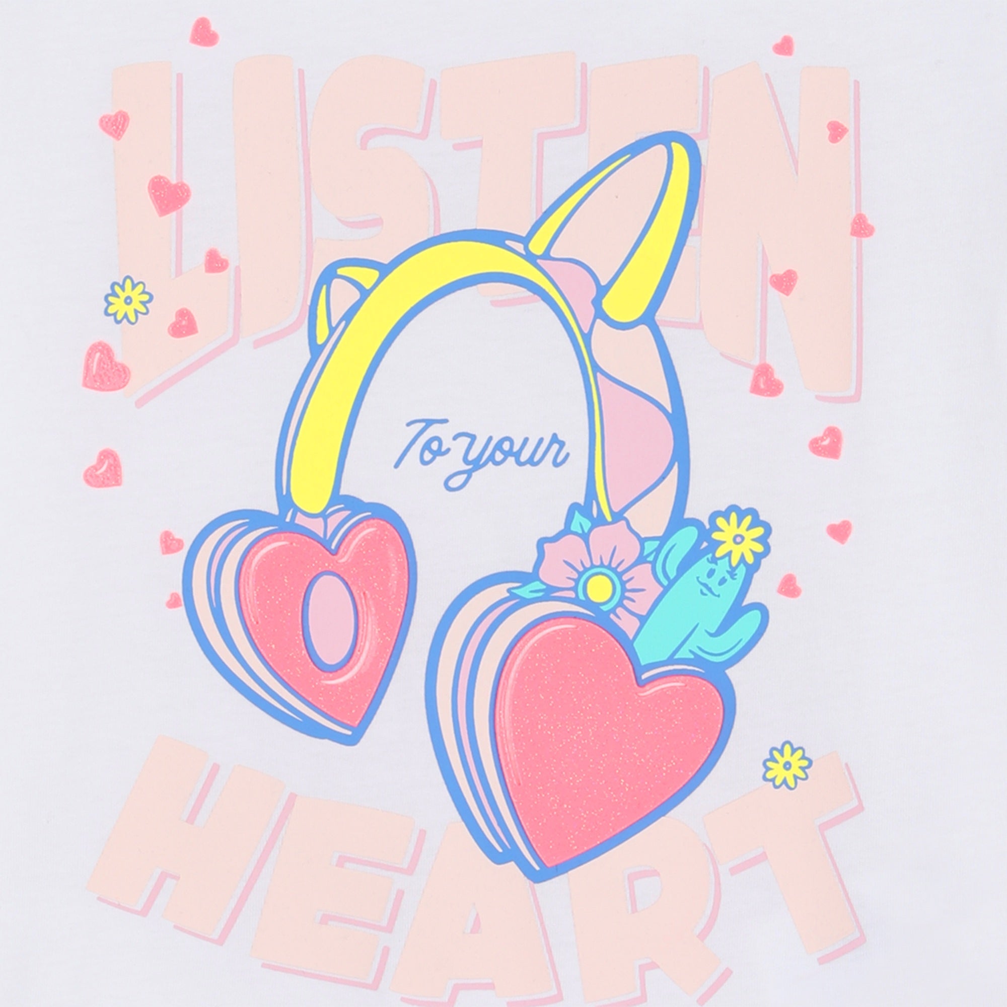 Girls White Printed Cotton T-Shirt