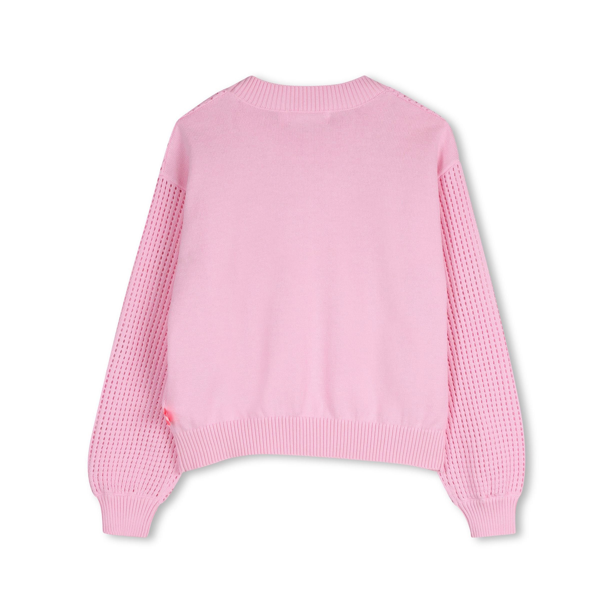 Girls Pink Hollow Cotton Knit Sweater