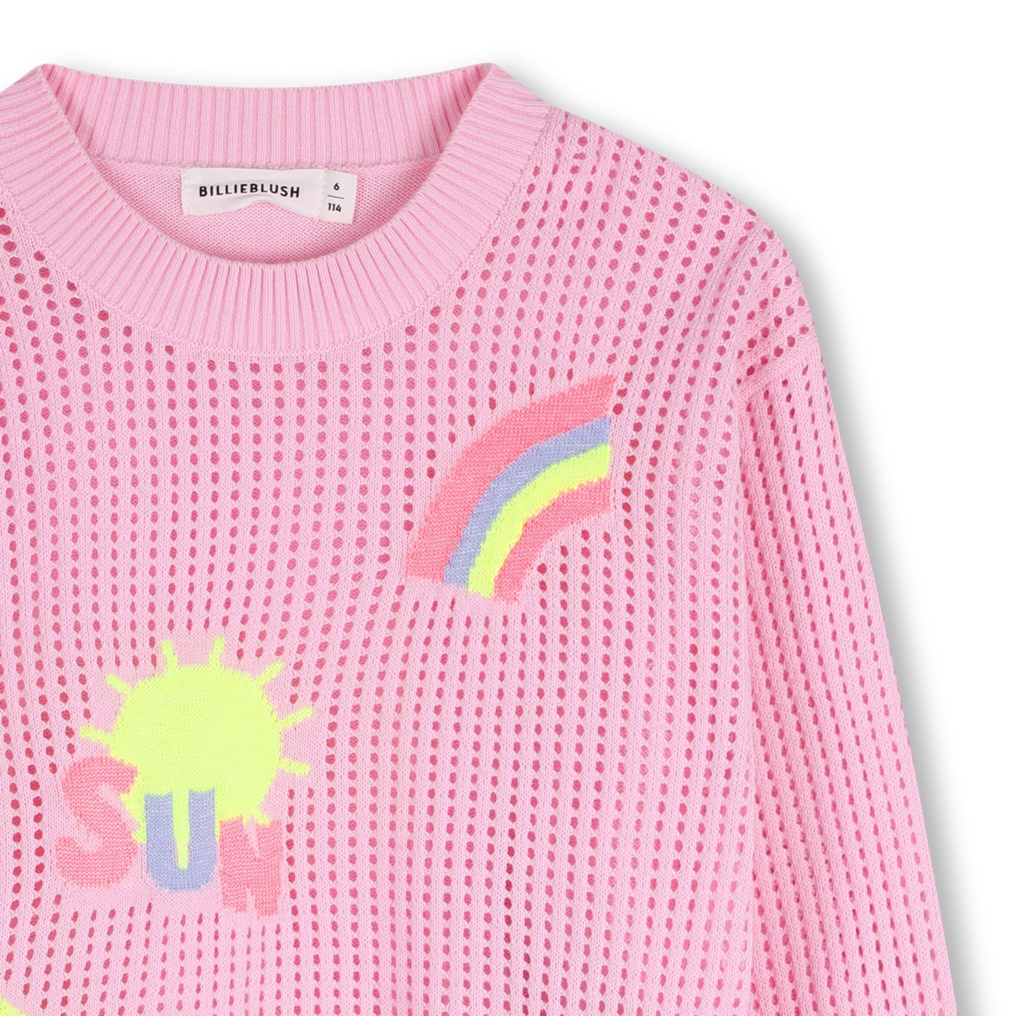 Girls Pink Hollow Cotton Knit Sweater