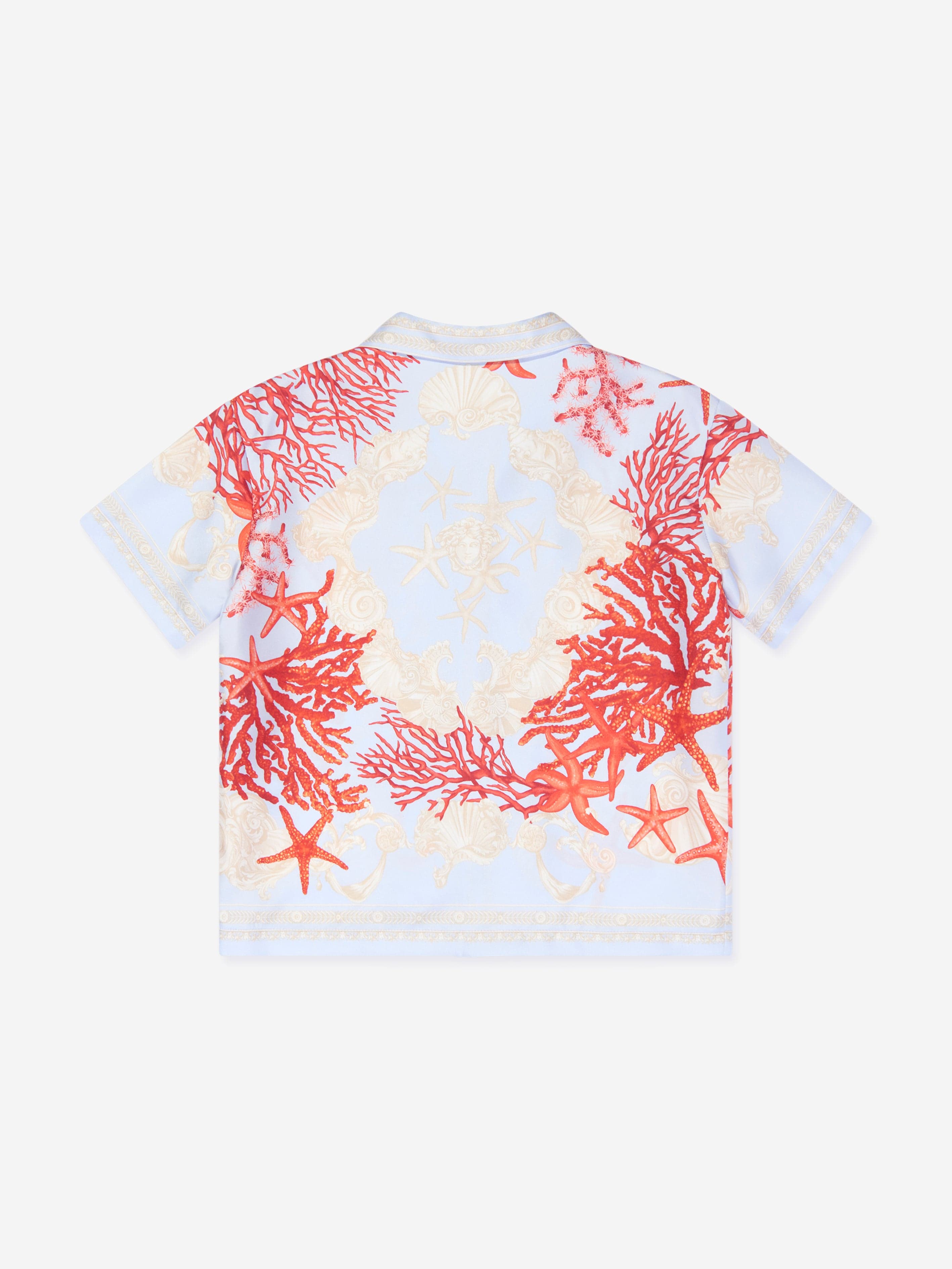Versace Boys Silk Barocco De La Mer Shirt in Blue