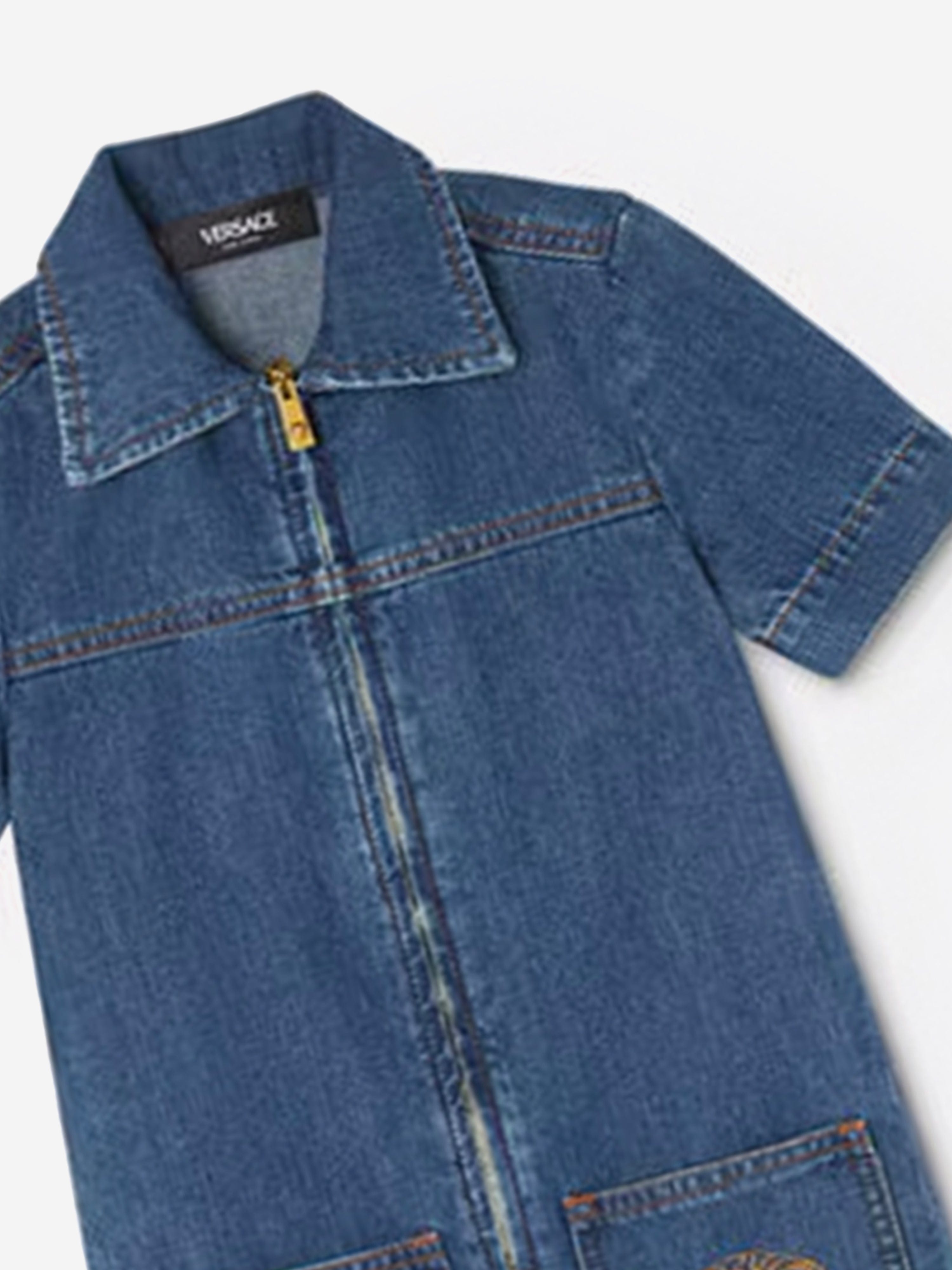 Versace Girls Denim Logo Jumpsuit in Blue