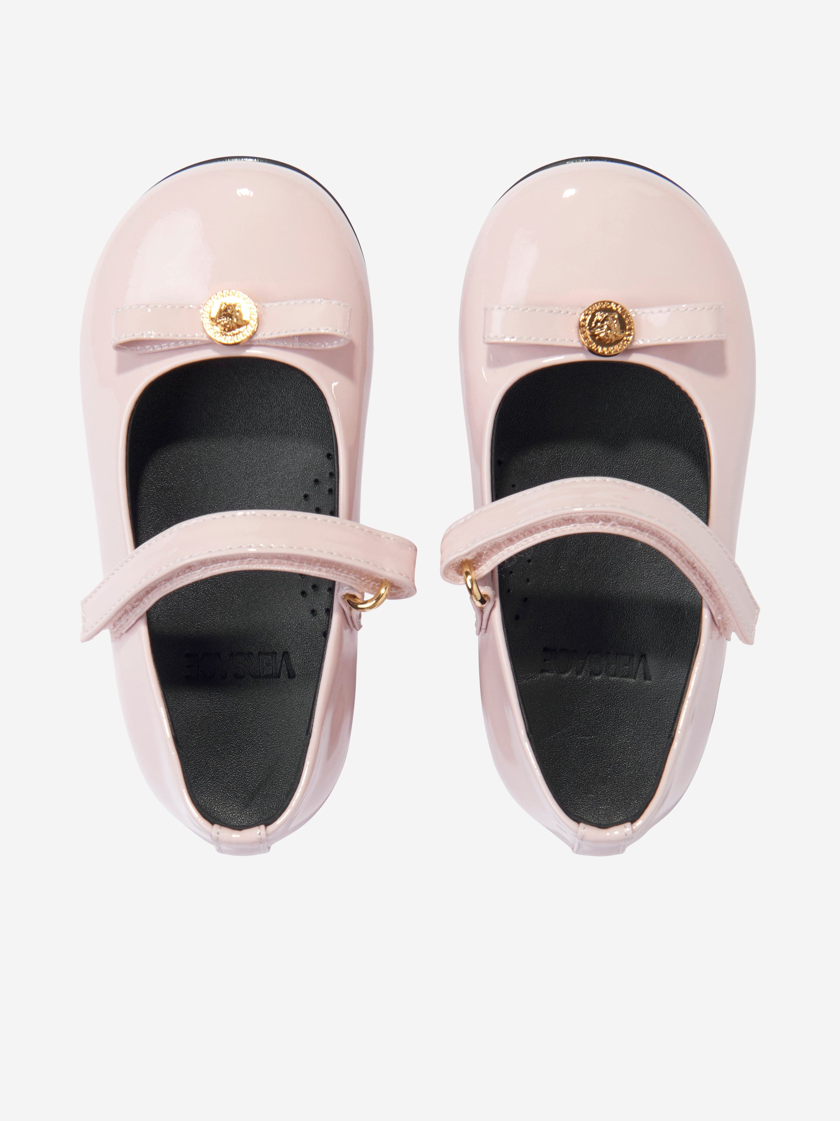 Versace Girls Leather Logo Bow Shoes in Pink