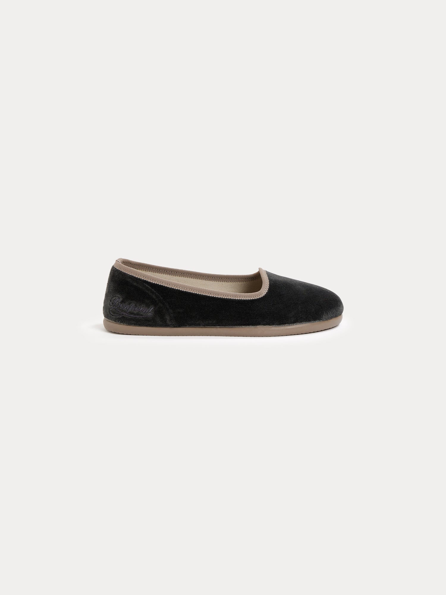 Girls Grey Velvet Flat Shoes