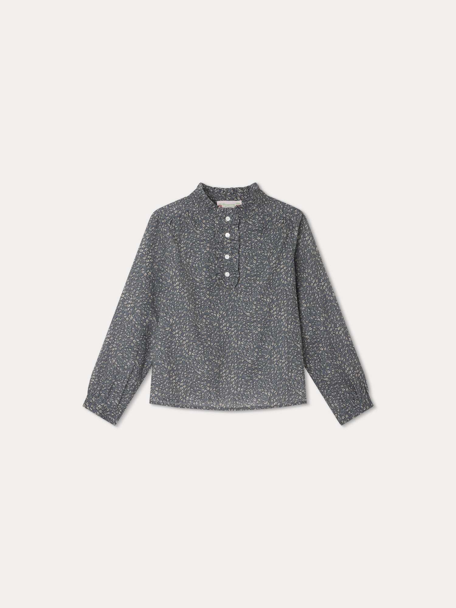 Girls Dark Grey Floral Cotton Top