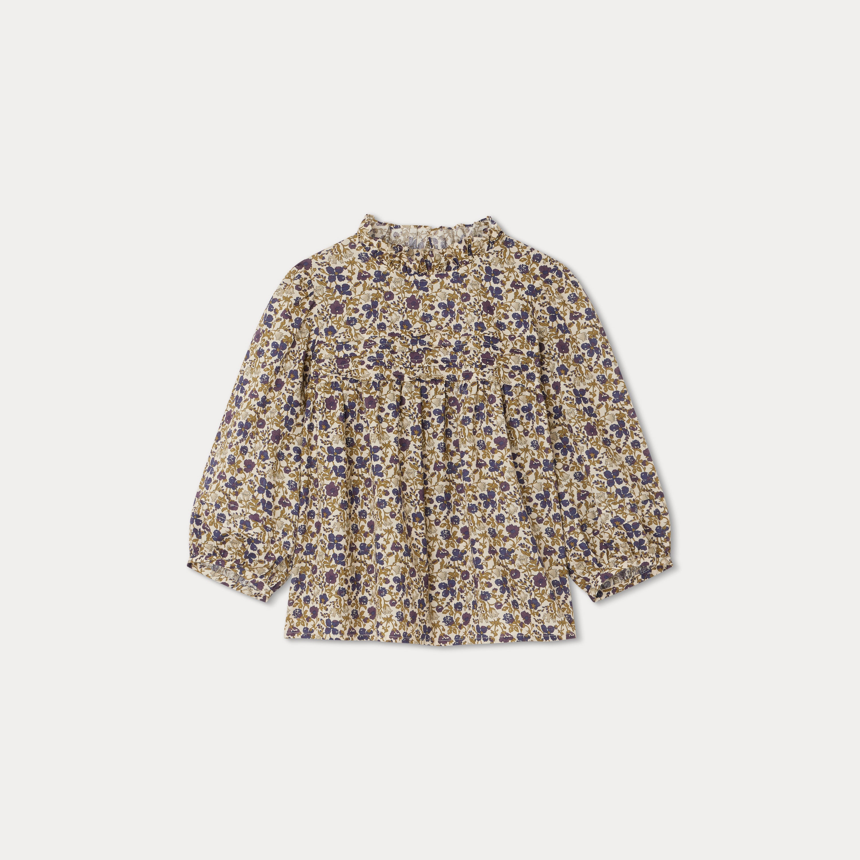 Girls Beige Floral Cotton Top