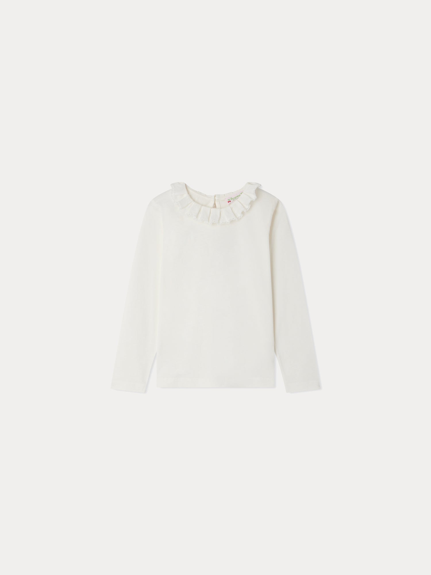 Girls White Ruffled Cotton T-Shirt