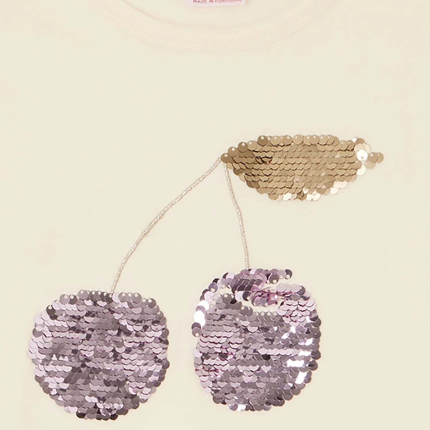Girls White Sequin Cotton T-Shirt