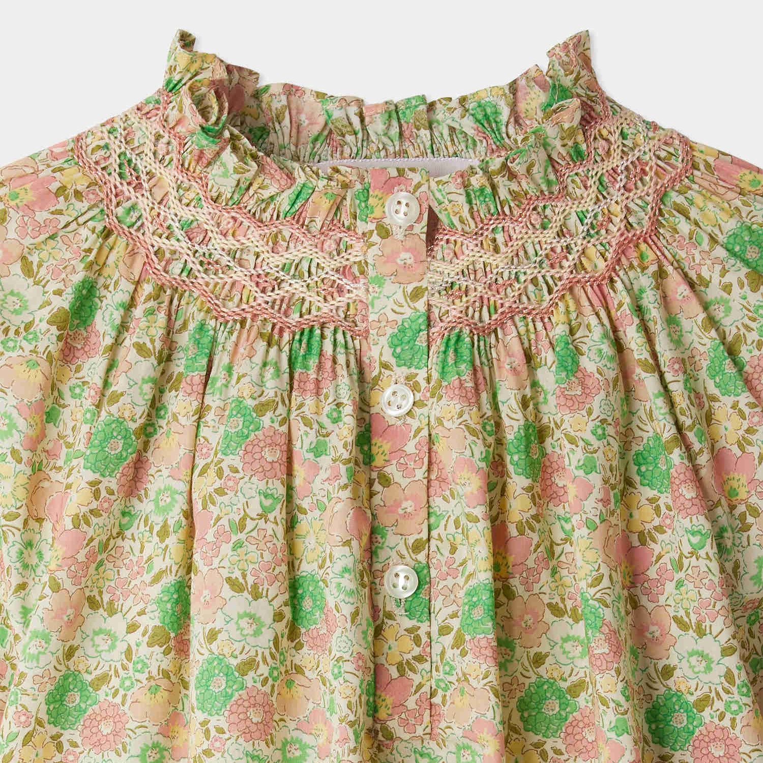 Girls Green Floral Cotton Blouse