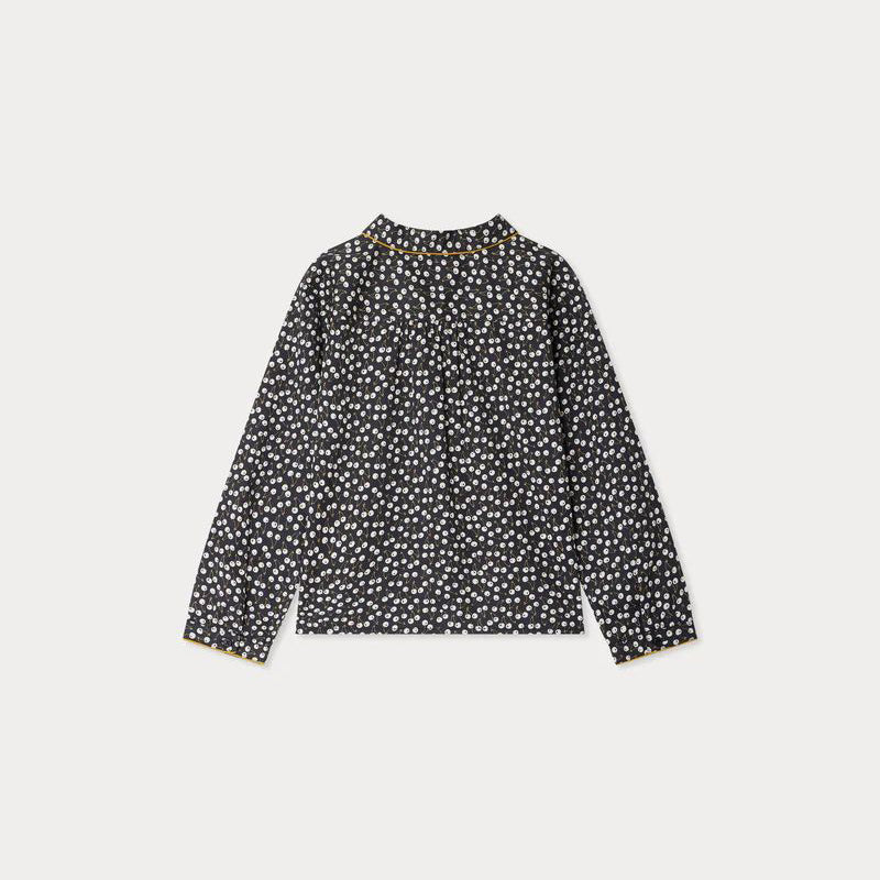 Girls Dark Blue Cherry Printed Cotton Shirt