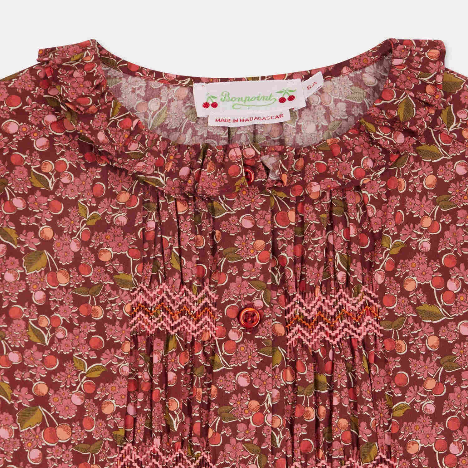 Girls Wine Red Floral Cotton Blouse