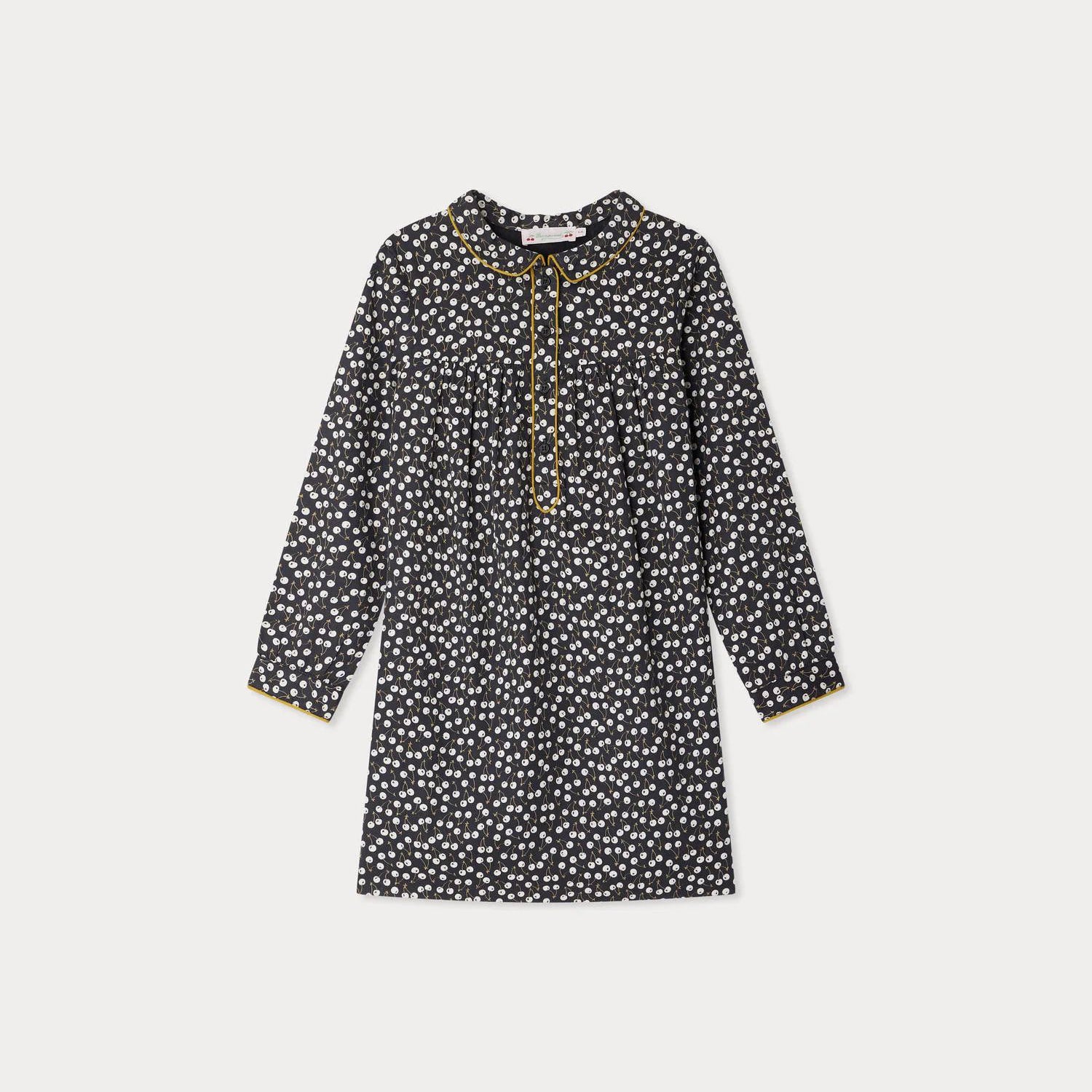 Girls Dark Blue Printed Cotton Dress