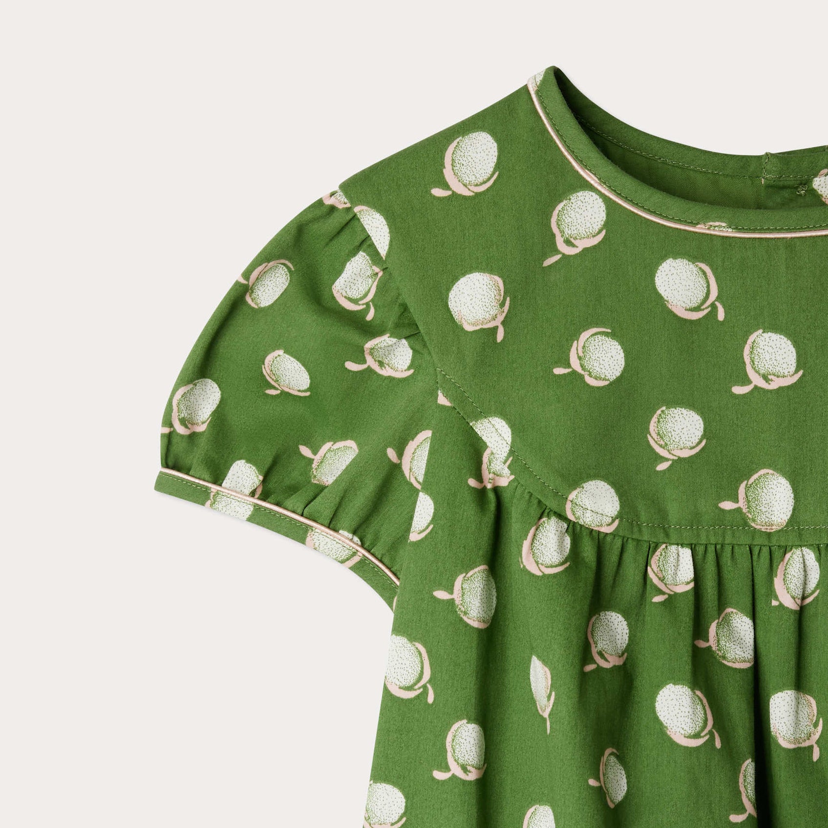 Girls Green Cherry Printed Cotton Dress