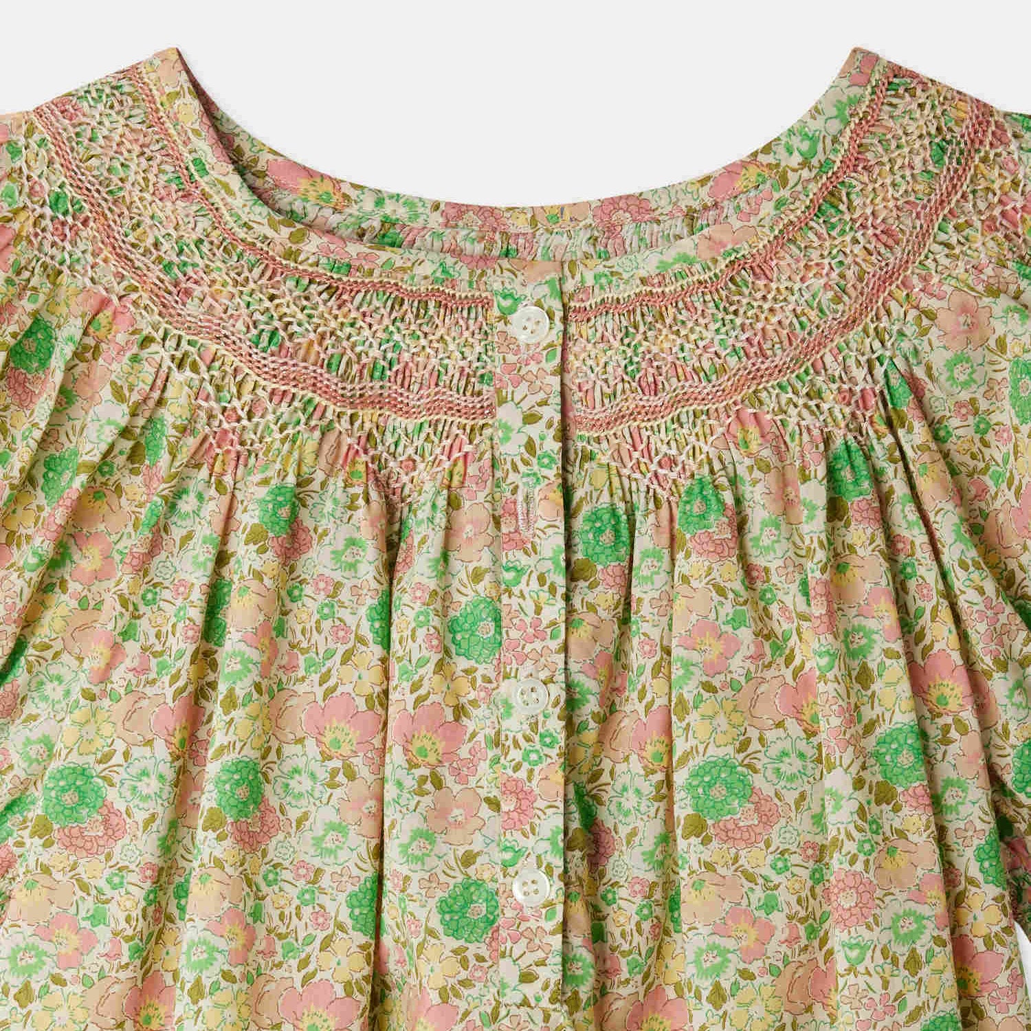 Girls Green Floral Cotton Dress