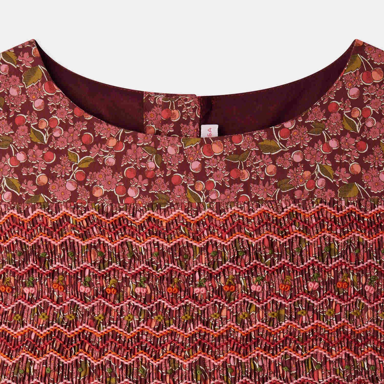 Girls Wine Red Floral Cotton Dress