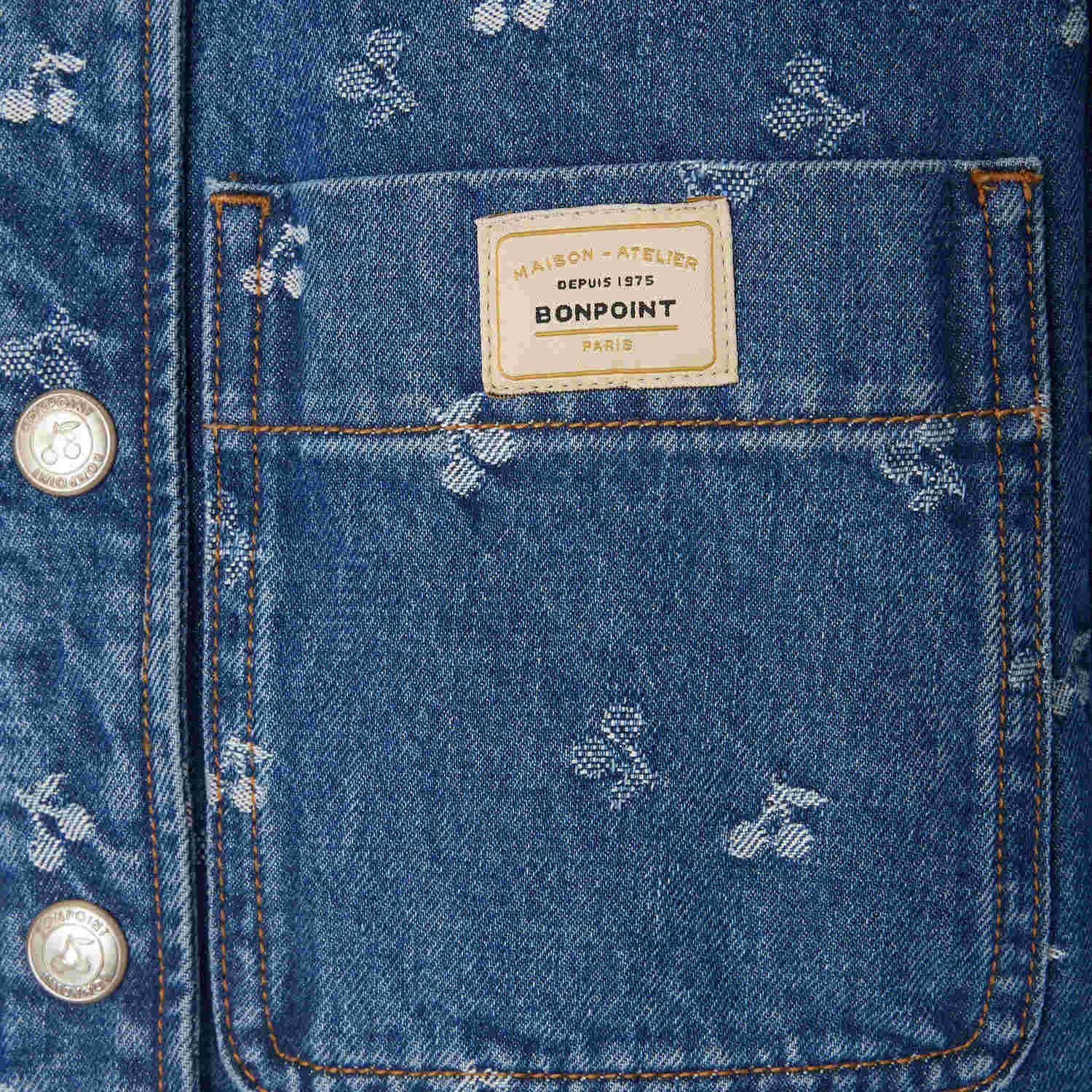 Girls Blue Jacquard Cherry Logo Denim Jacket