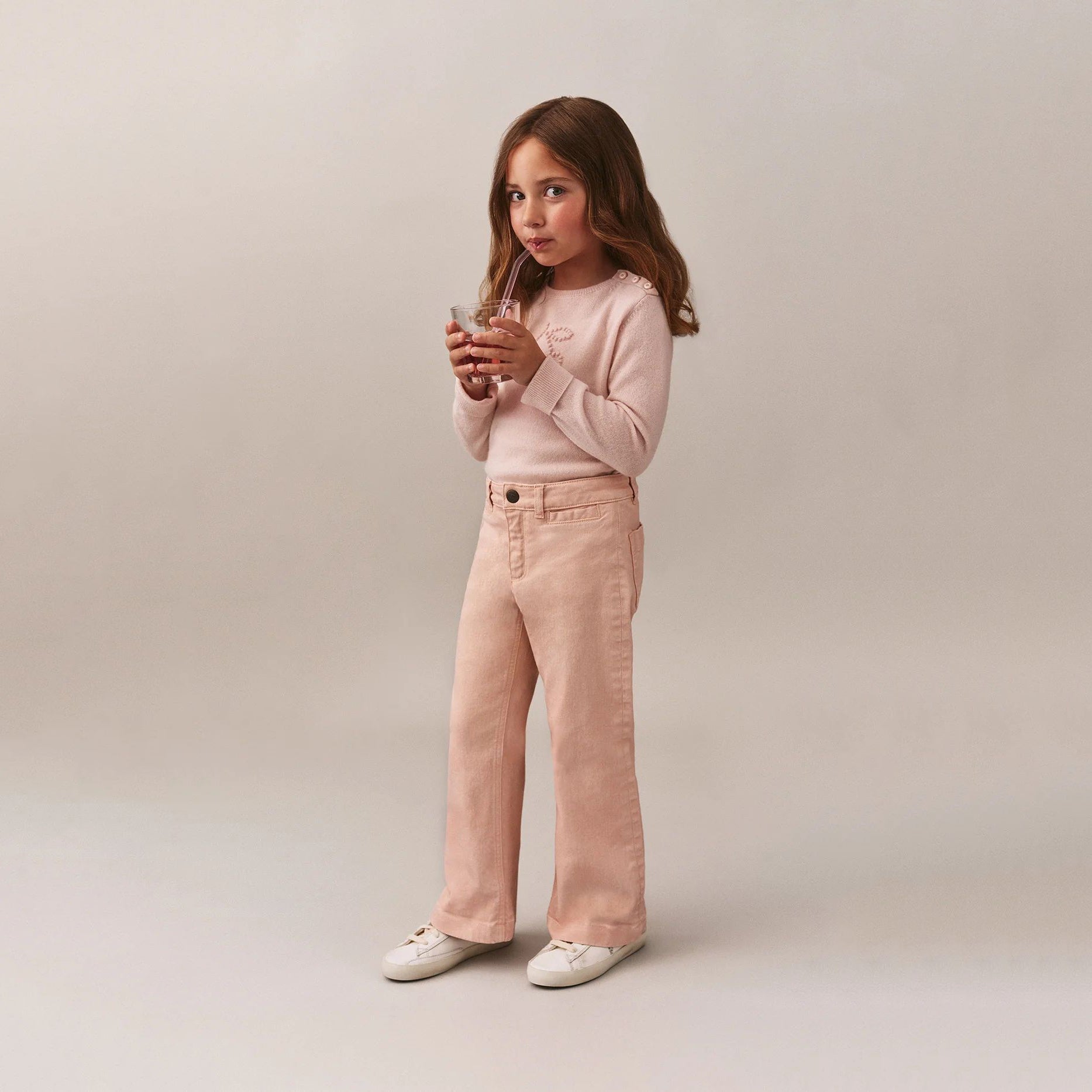 Girls Light Pink Cotton Trousers