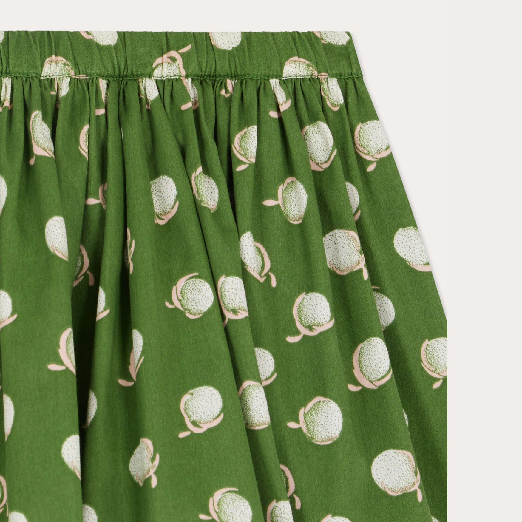 Girls Green Cherry Printed Cotton Skirt