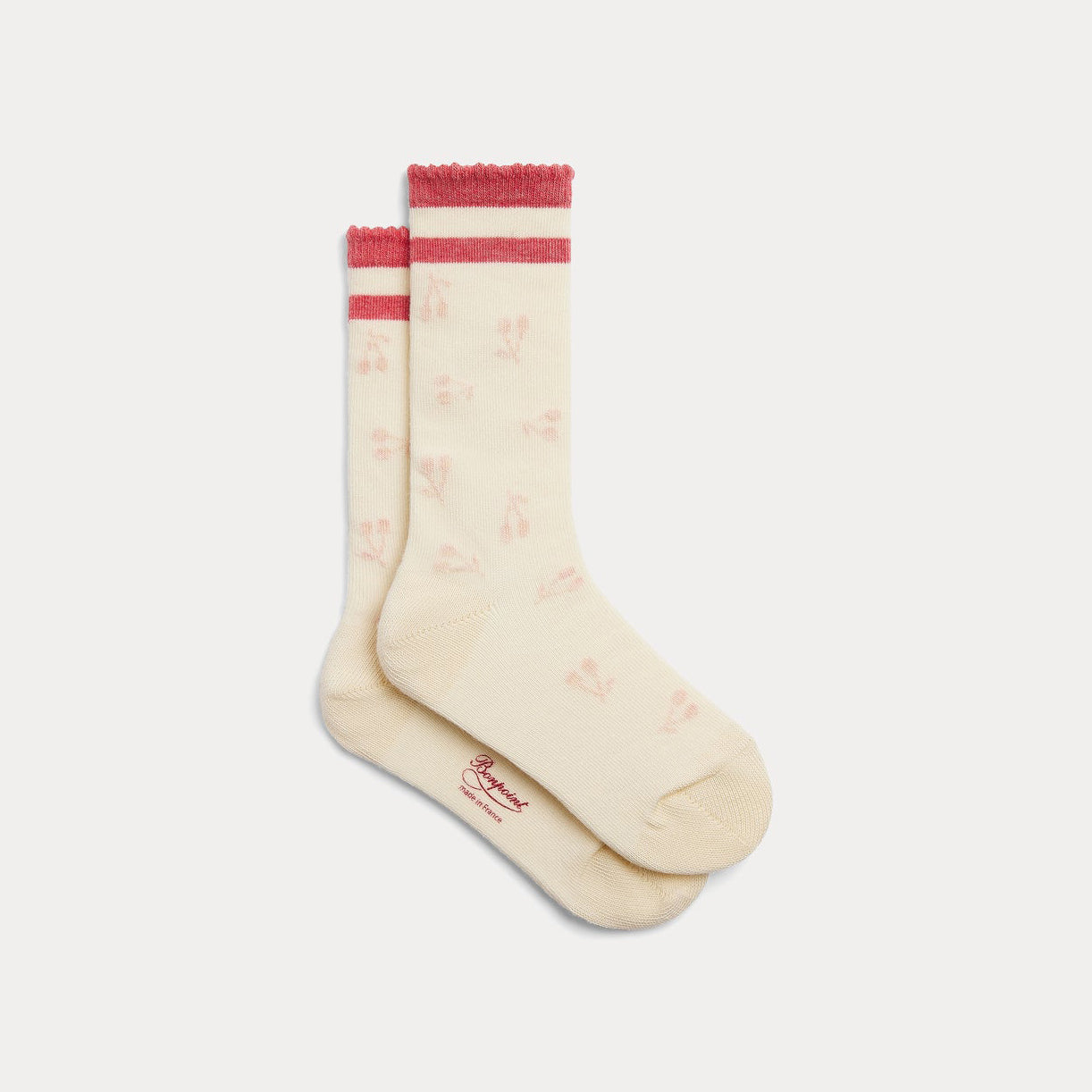 Girls Ivory Cherry Jacquard Cotton Socks