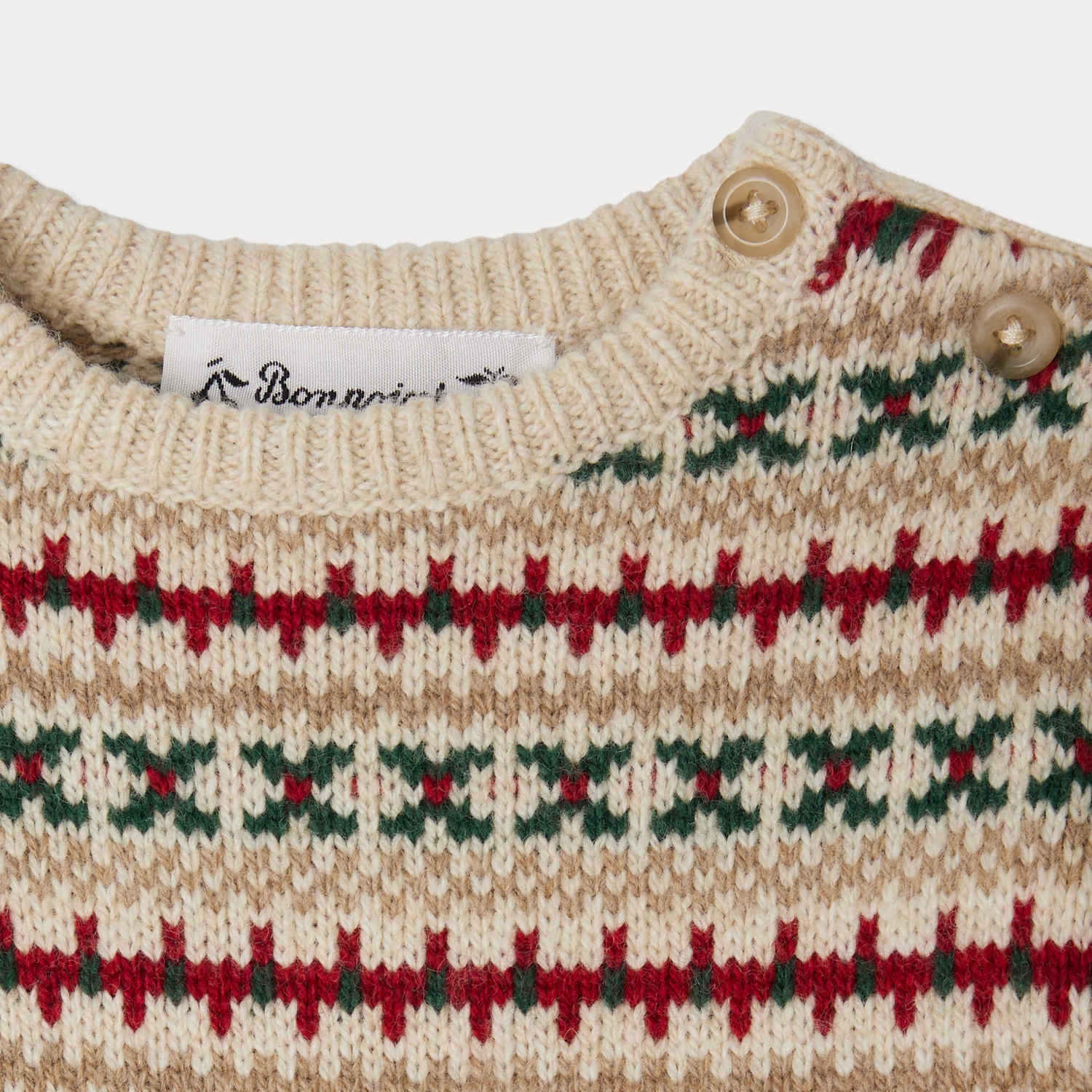 Baby Boys Beige Jacquard Wool Sweater