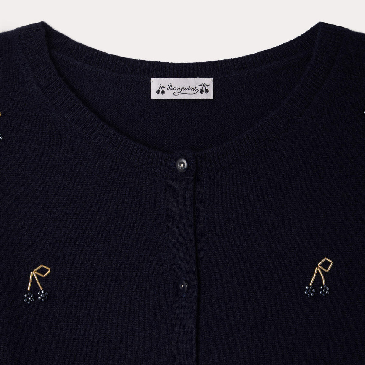 Women Navy Cherry Beading Cashmere Cardigan