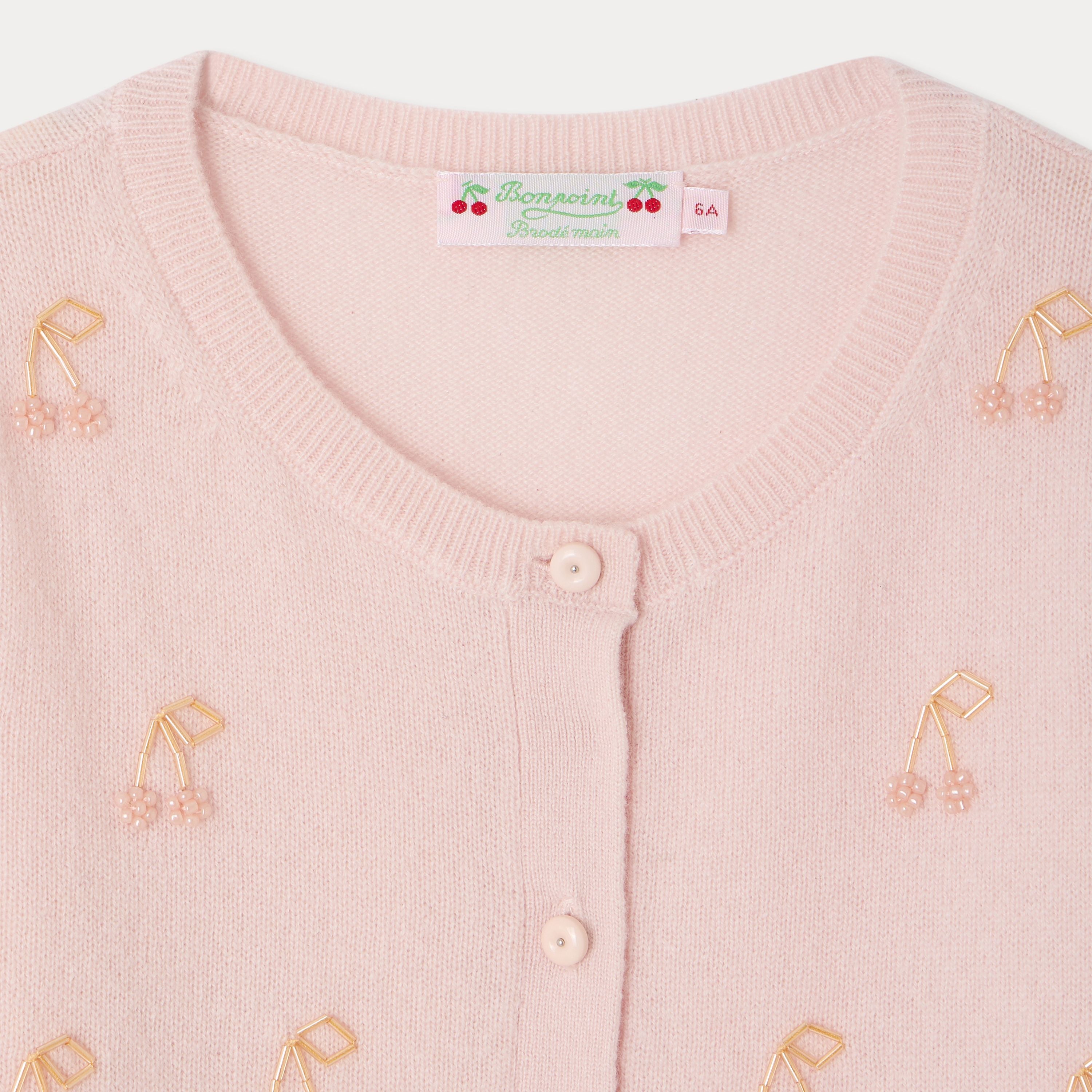 Girls Rose Beads Cherry Cashmere Cardigan