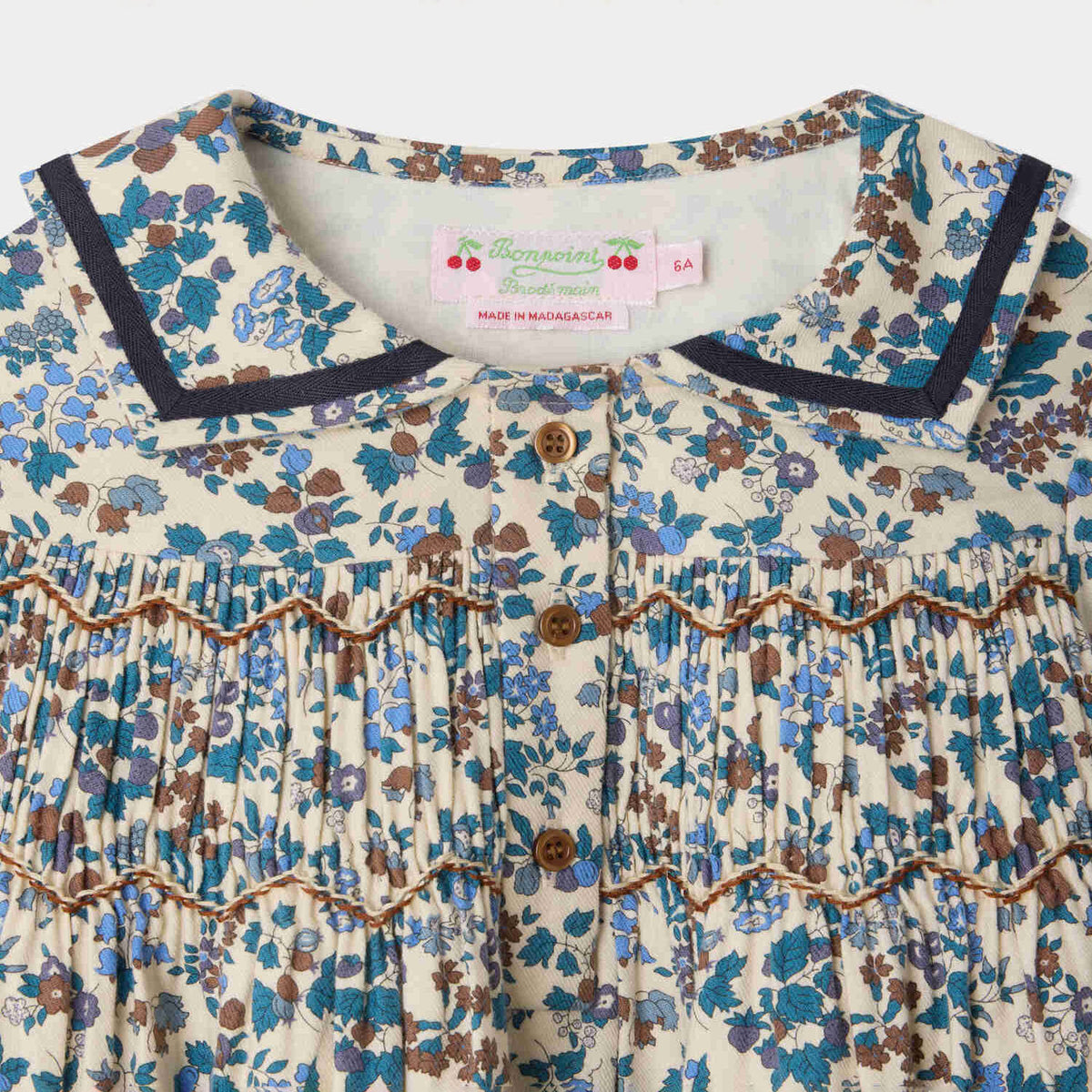 Girls Blue Floral Cotton Dress
