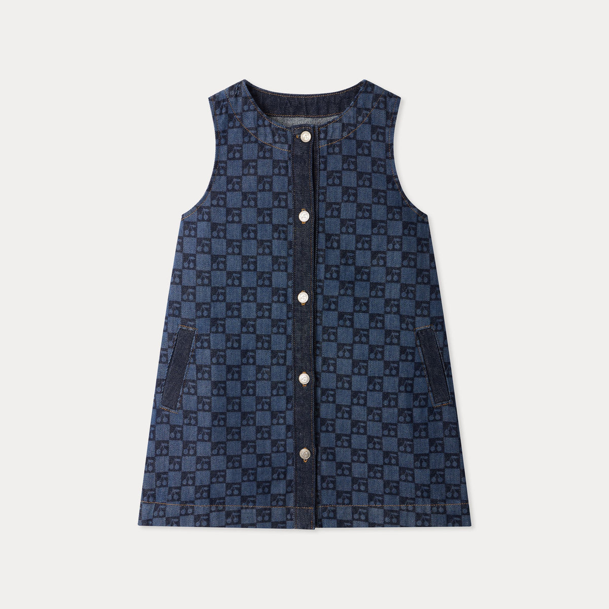 Girls Dark Blue Check Denim Dress