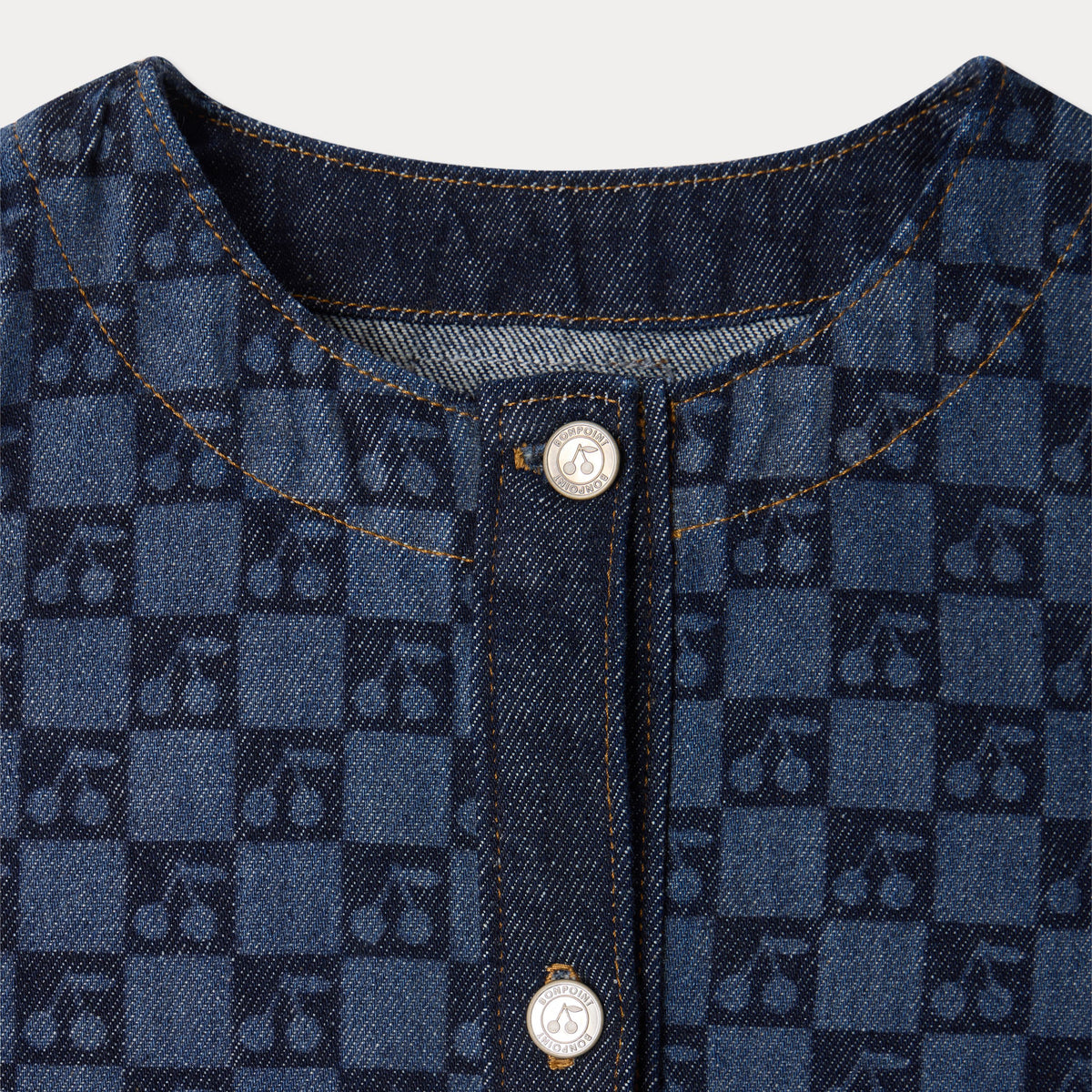 Girls Dark Blue Check Denim Dress
