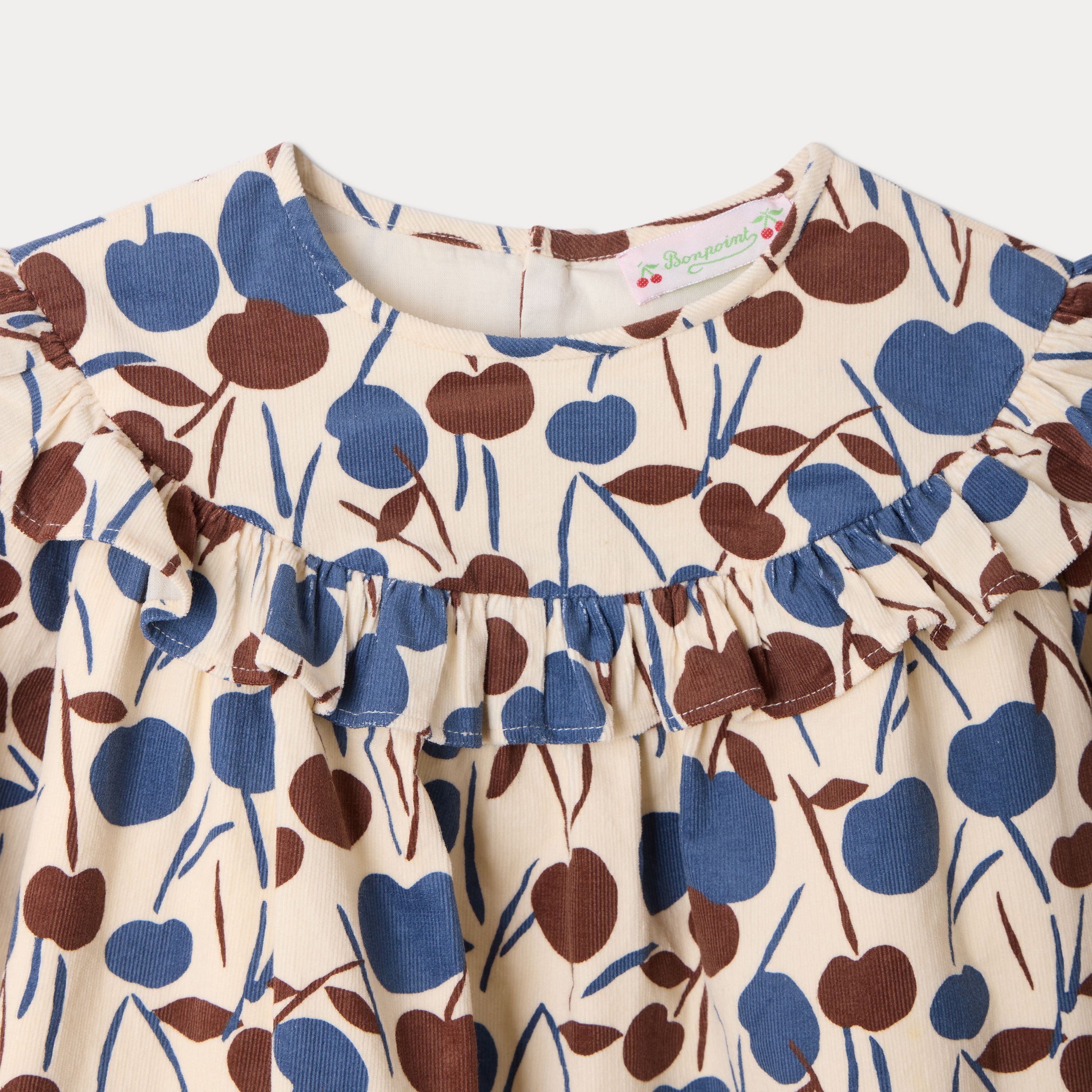 Girls Beige Cherry Corduroy Dress