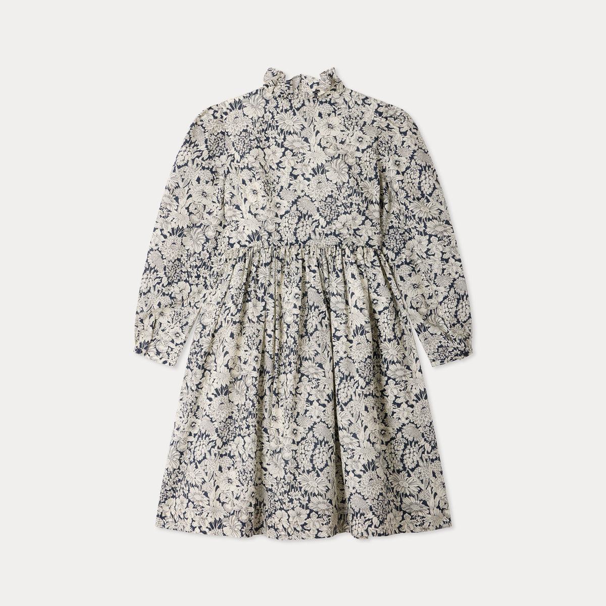 Girls Navy Flower Cotton Dress