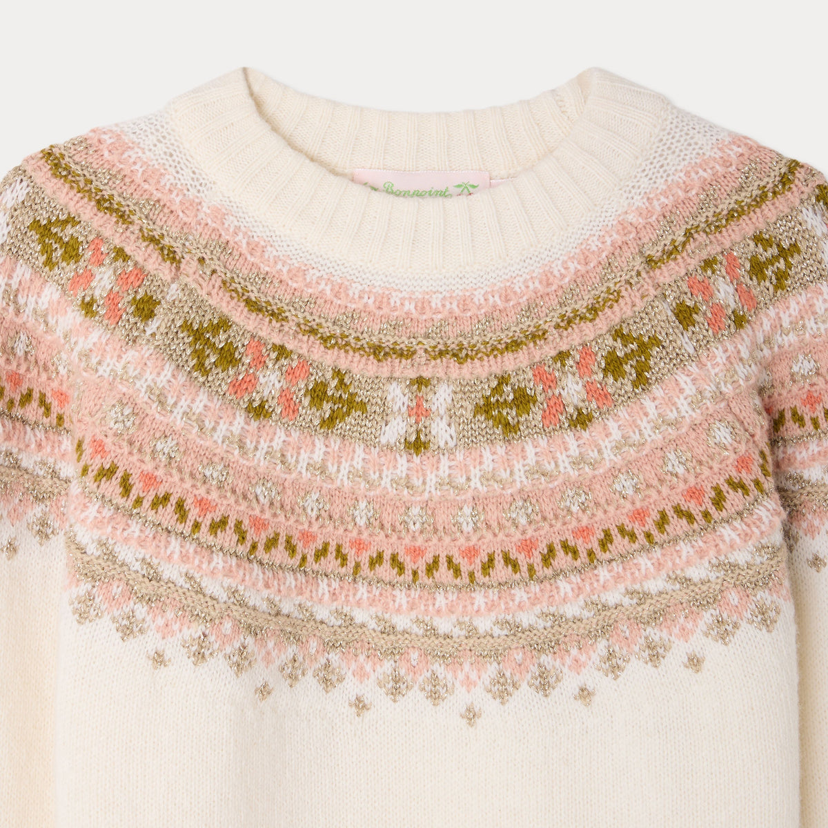 Girls White Jacquard Wool Sweater