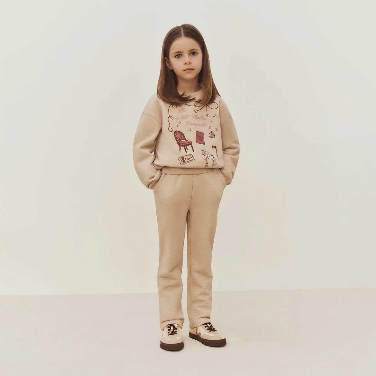 Girls Beige Embroidered Cotton Sweatshirt