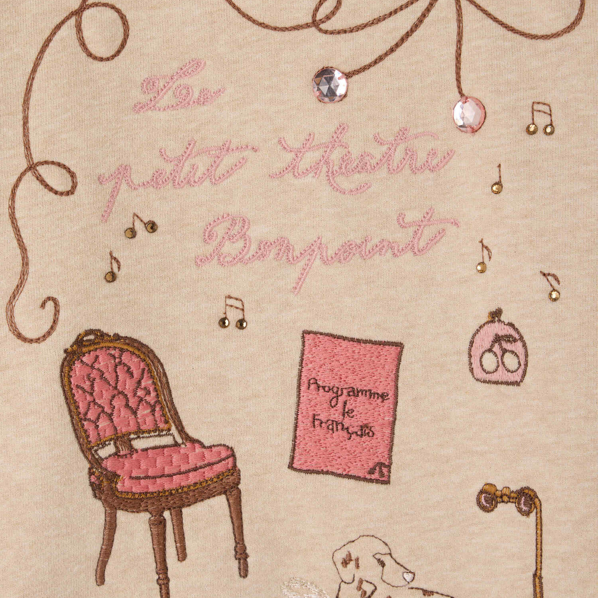 Girls Beige Embroidered Cotton Sweatshirt