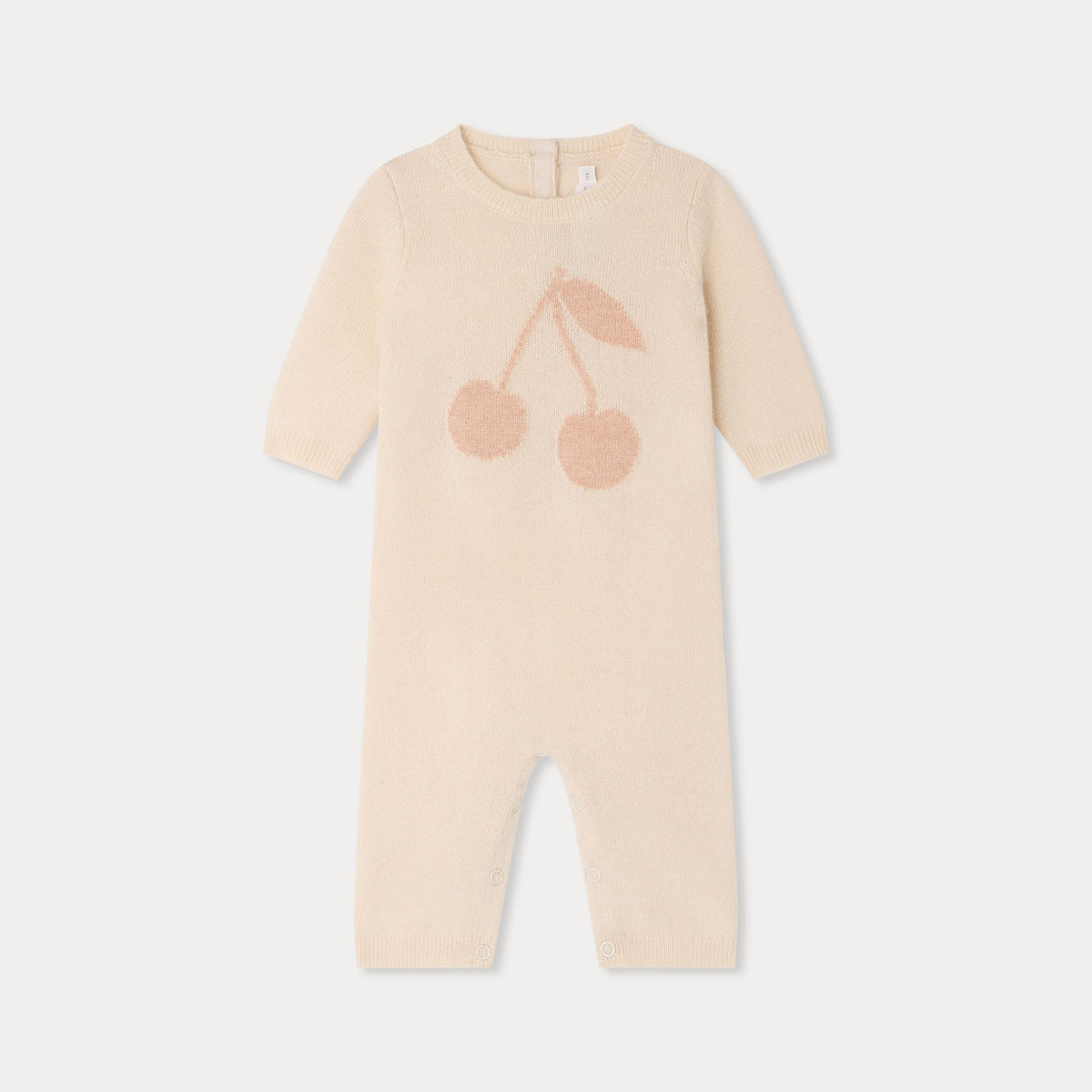 Baby Girls Beige Cherry Jacquard Cashmere Babysuit