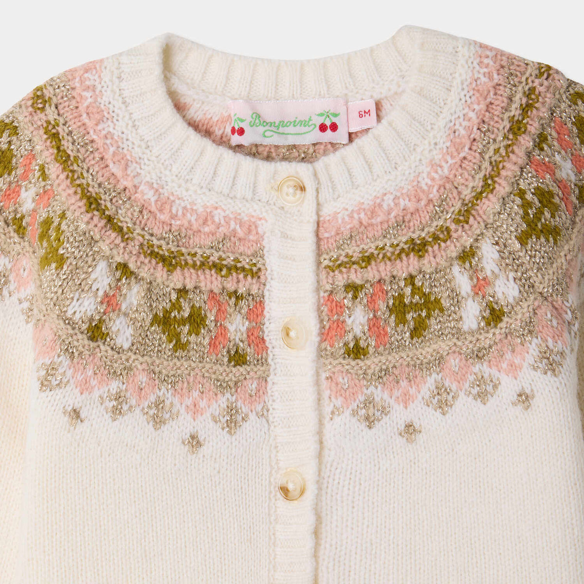 Baby Girls White Jacquard Wool Cardigan