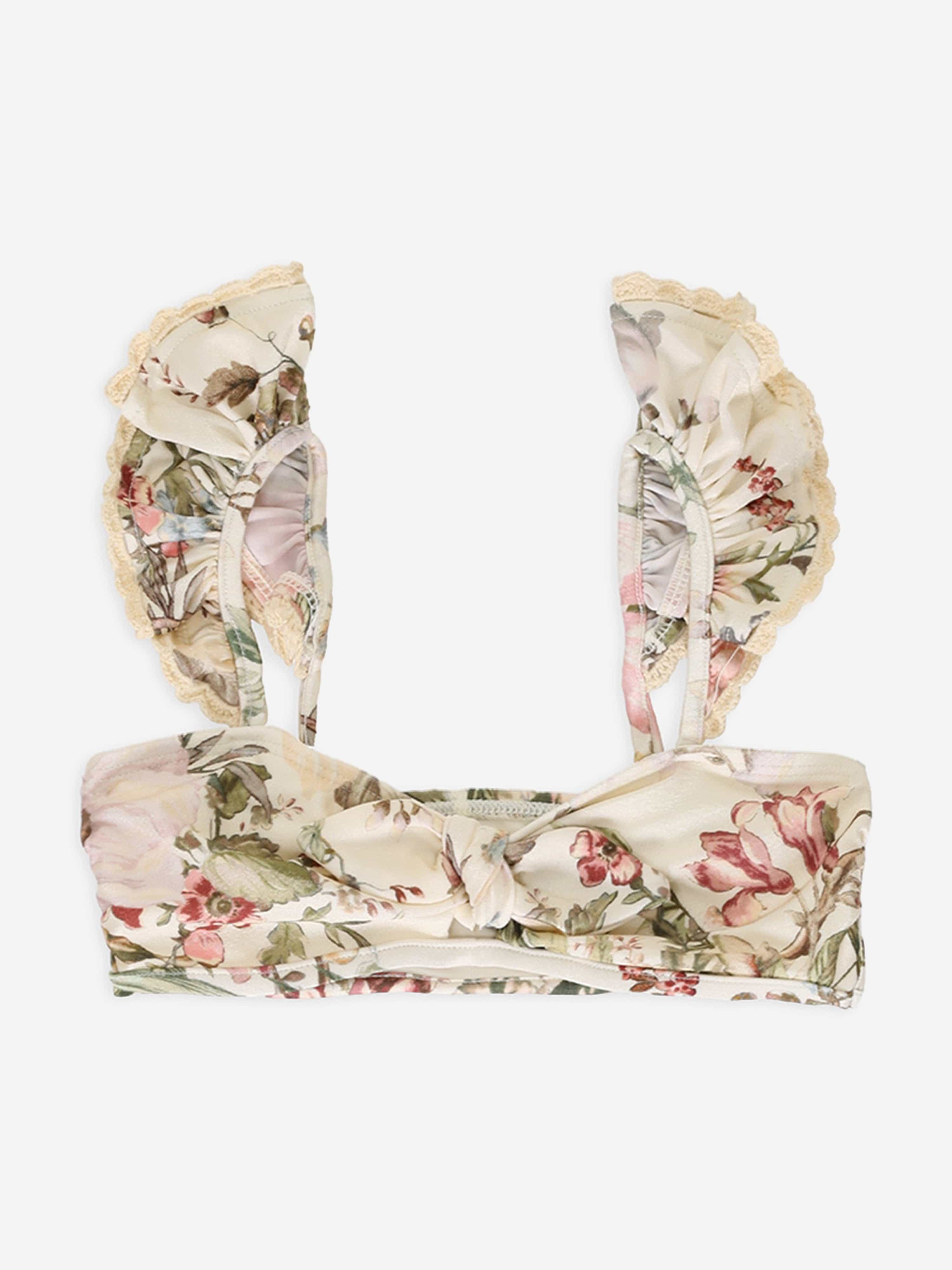 Zimmermann Girls Floral Waverly Trim Frill Bikini in Cream