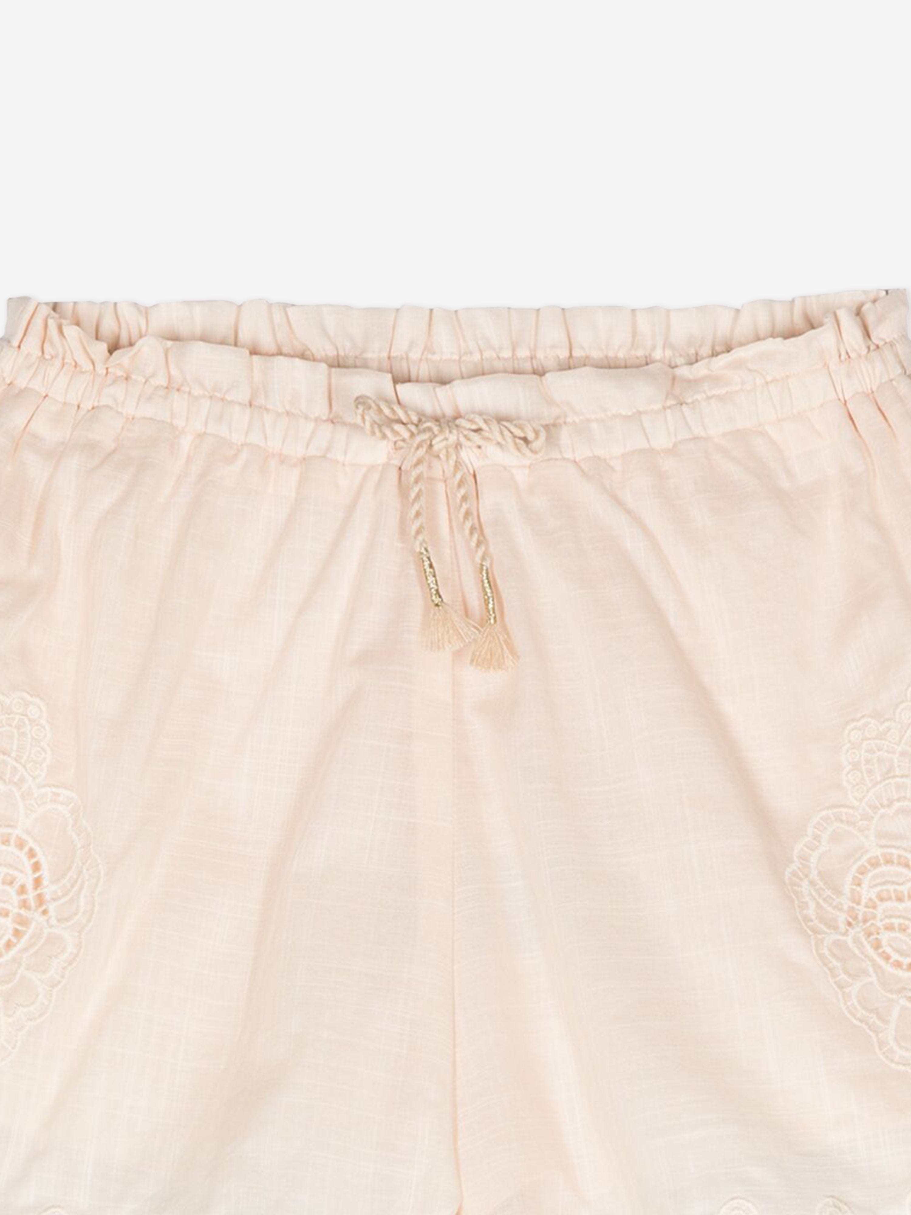 Zimmermann Girls Halliday Embroidered Shorts in Ivory