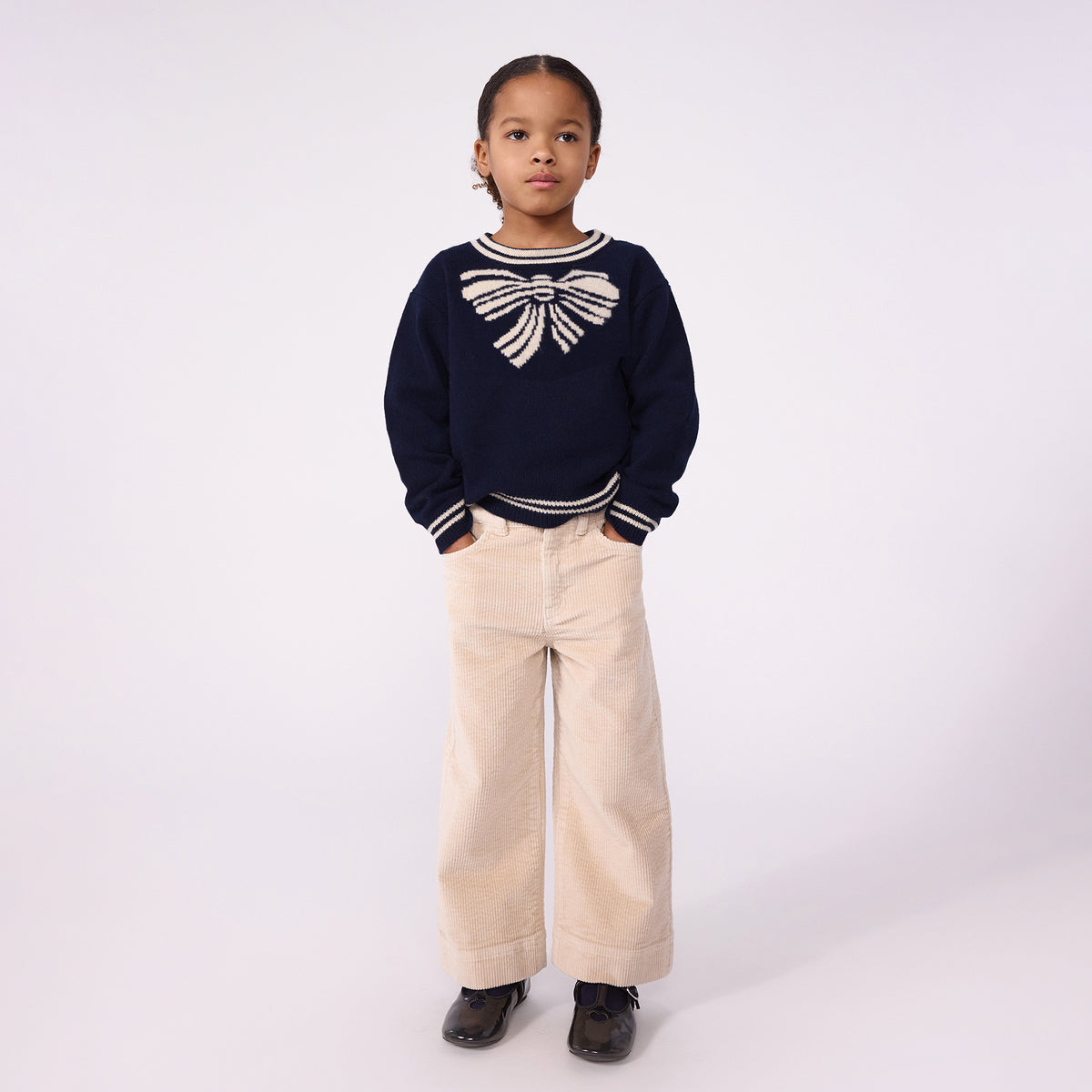Girls Navy Bow Wool Sweater