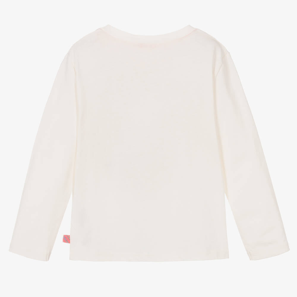 Girls White Printed Cotton T-Shirt