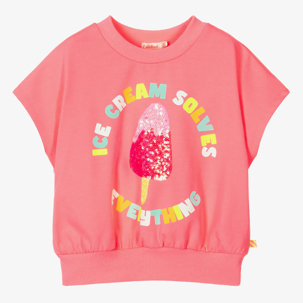 Girls Pink Sequin Short Sleeves Sweatshirt